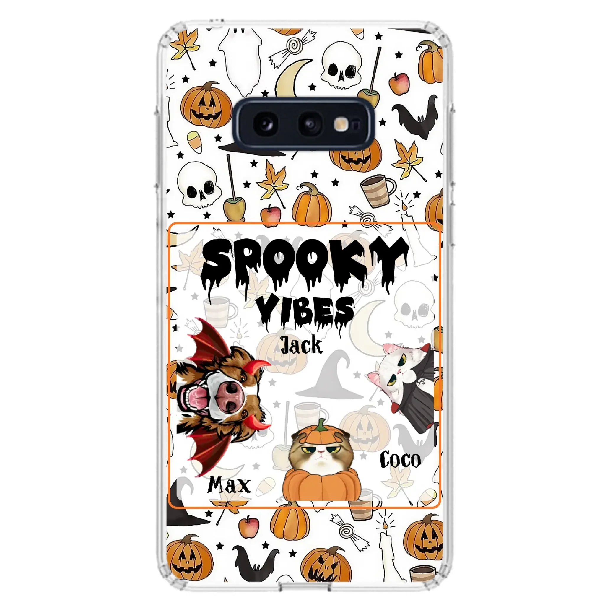 Custom Personalized Halloween Pet Phone Case - Upto 3 Pets - Gift Idea For Dog/Cat Owners -  Spooky Vibes - Case for iPhone/Samsung