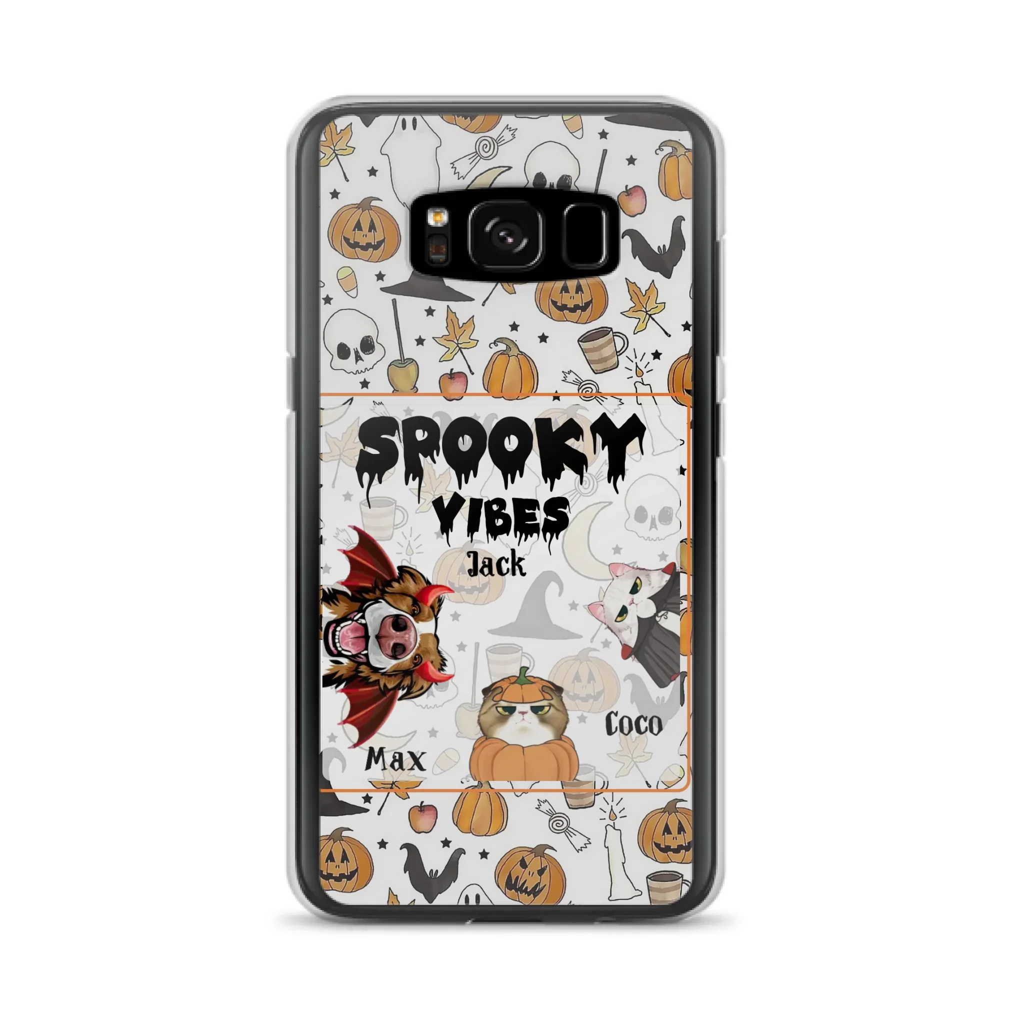 Custom Personalized Halloween Pet Phone Case - Upto 3 Pets - Gift Idea For Dog/Cat Owners -  Spooky Vibes - Case for iPhone/Samsung