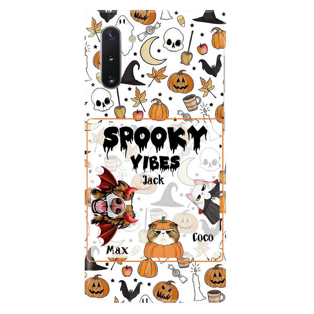 Custom Personalized Halloween Pet Phone Case - Upto 3 Pets - Gift Idea For Dog/Cat Owners -  Spooky Vibes - Case for iPhone/Samsung