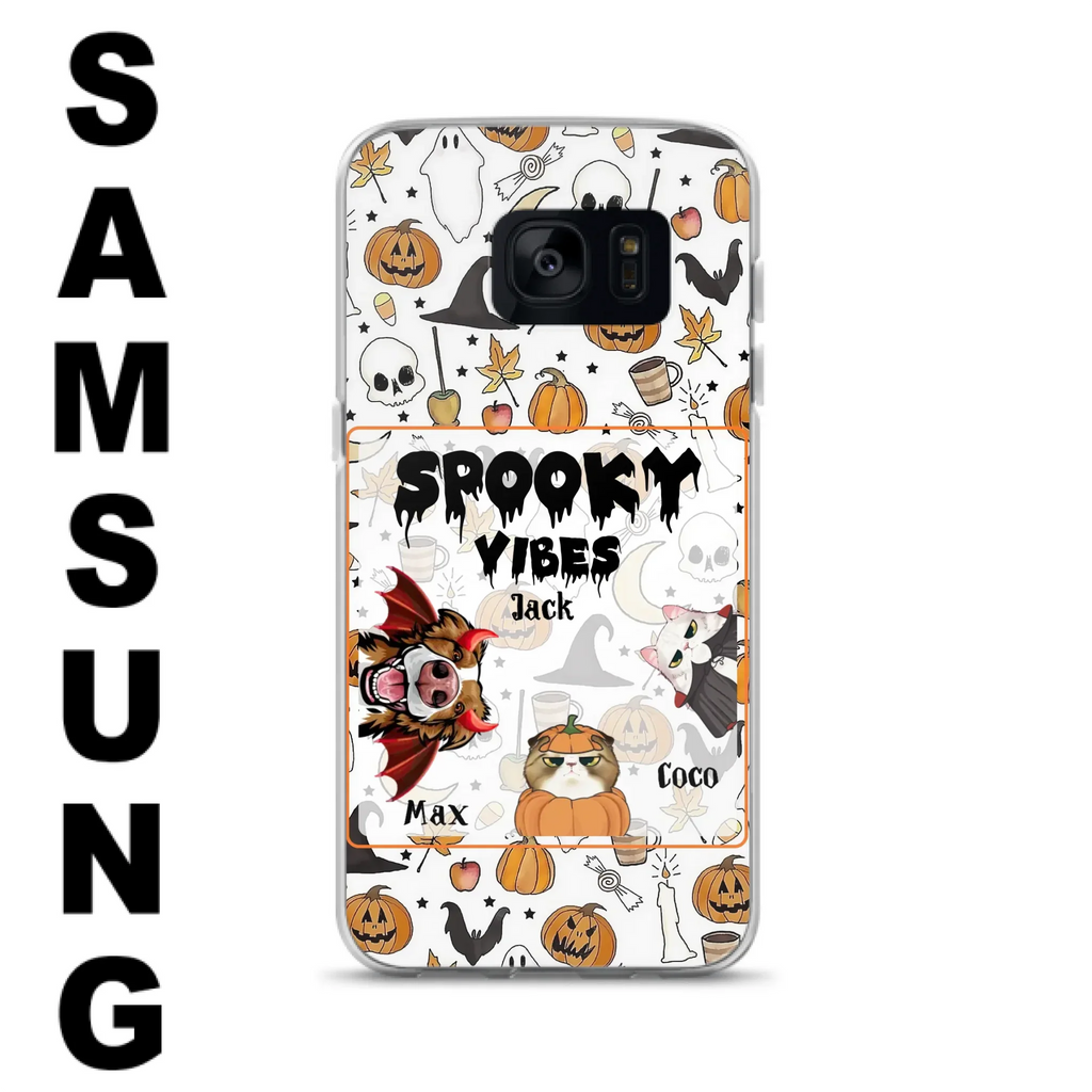 Custom Personalized Halloween Pet Phone Case - Upto 3 Pets - Gift Idea For Dog/Cat Owners -  Spooky Vibes - Case for iPhone/Samsung