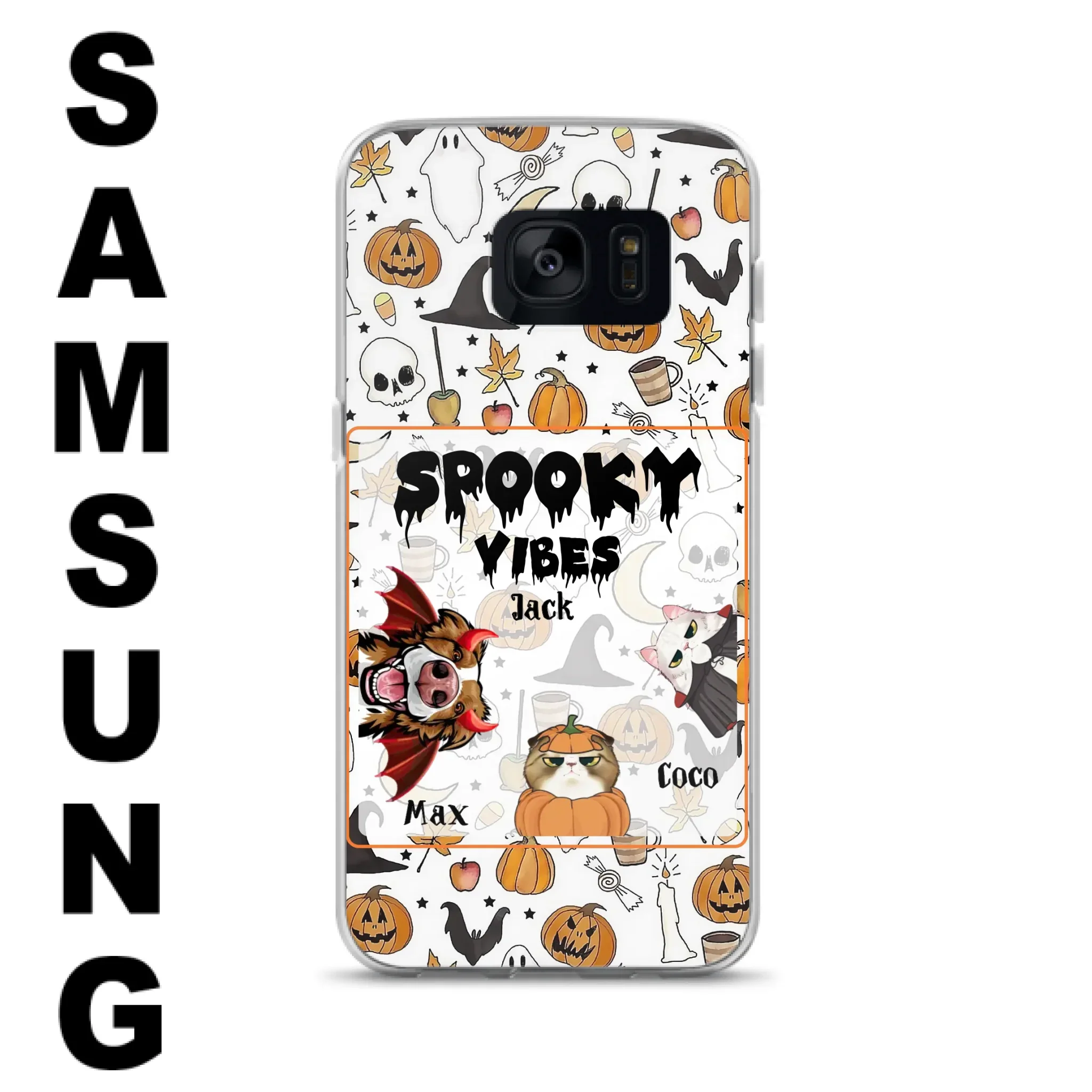 Custom Personalized Halloween Pet Phone Case - Upto 3 Pets - Gift Idea For Dog/Cat Owners -  Spooky Vibes - Case for iPhone/Samsung