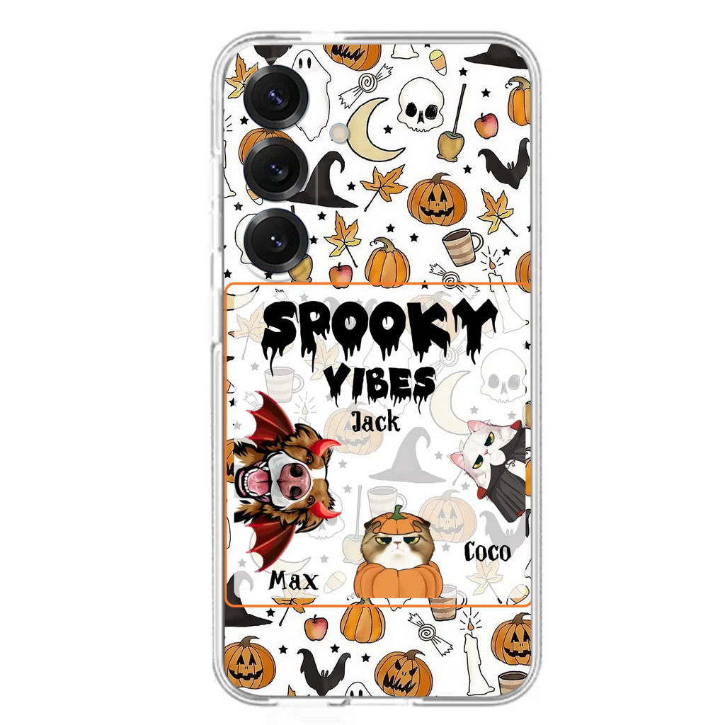 Custom Personalized Halloween Pet Phone Case - Upto 3 Pets - Gift Idea For Dog/Cat Owners -  Spooky Vibes - Case for iPhone/Samsung