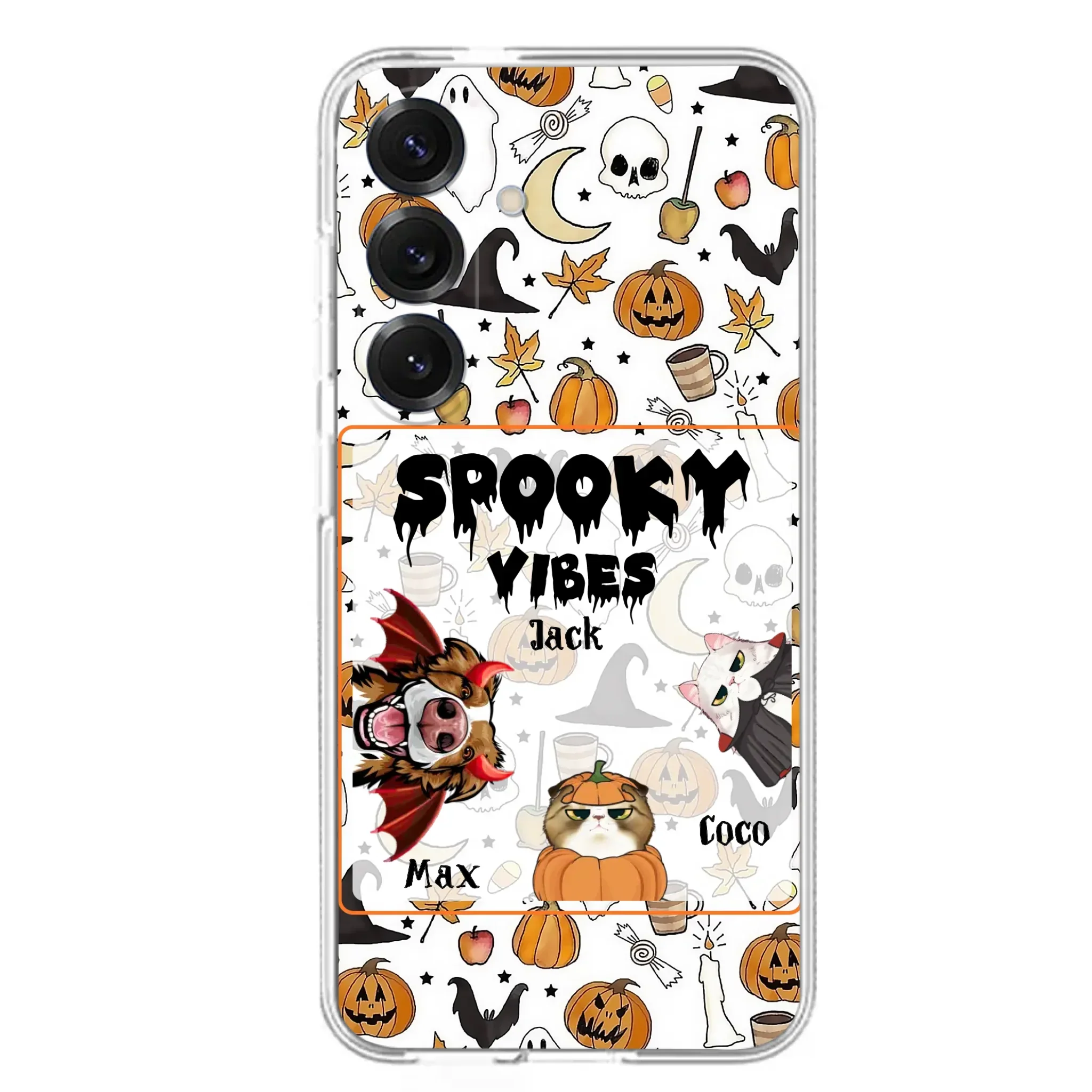 Custom Personalized Halloween Pet Phone Case - Upto 3 Pets - Gift Idea For Dog/Cat Owners -  Spooky Vibes - Case for iPhone/Samsung