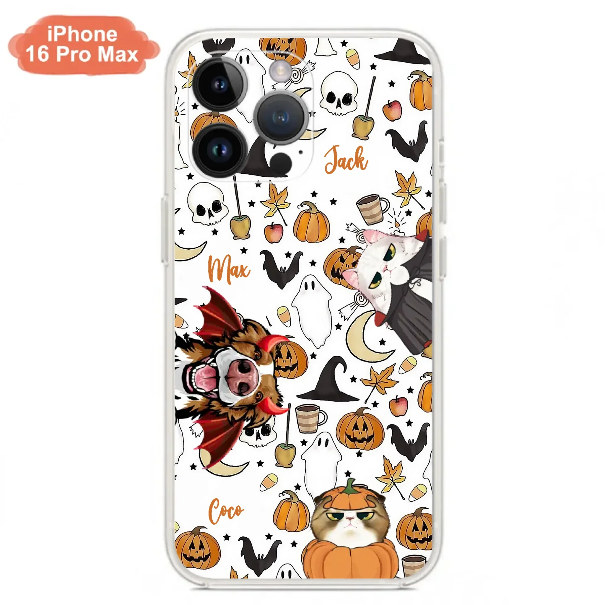 Custom Personalized Halloween Pet Phone Case - Upto 3 Pets - Gift Idea For Dog/Cat Owners - Case for iPhone/Samsung