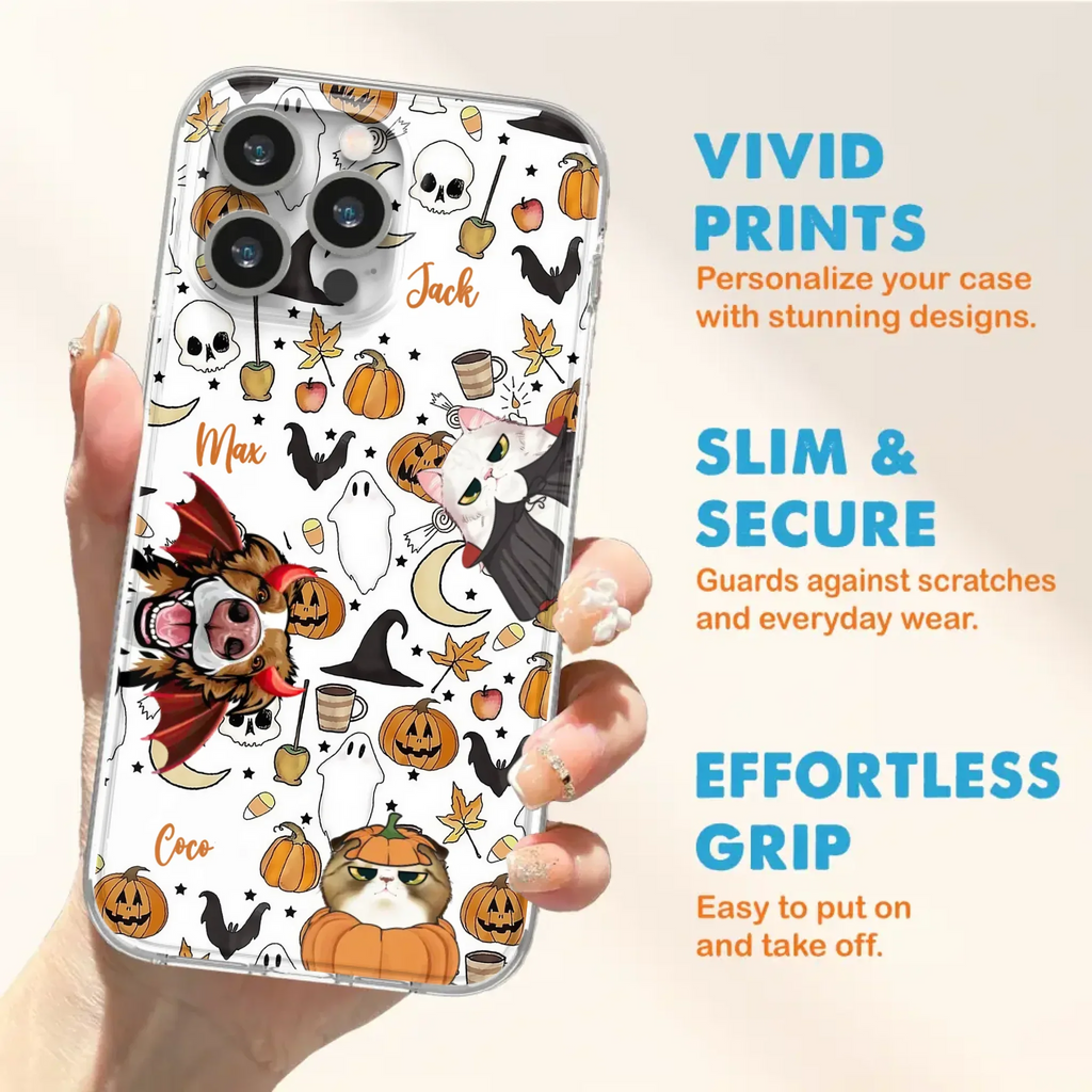 Custom Personalized Halloween Pet Phone Case - Upto 3 Pets - Gift Idea For Dog/Cat Owners - Case for iPhone/Samsung