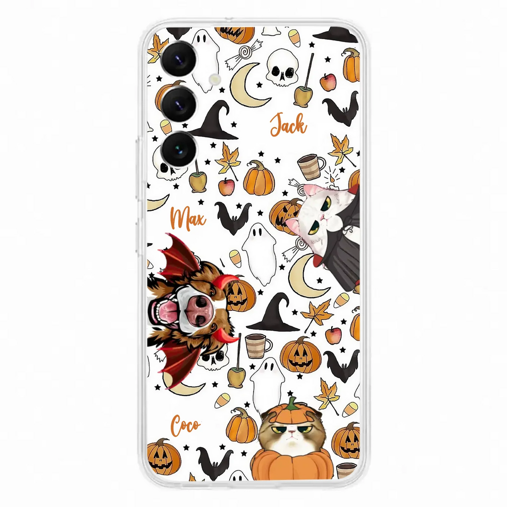 Custom Personalized Halloween Pet Phone Case - Upto 3 Pets - Gift Idea For Dog/Cat Owners - Case for iPhone/Samsung