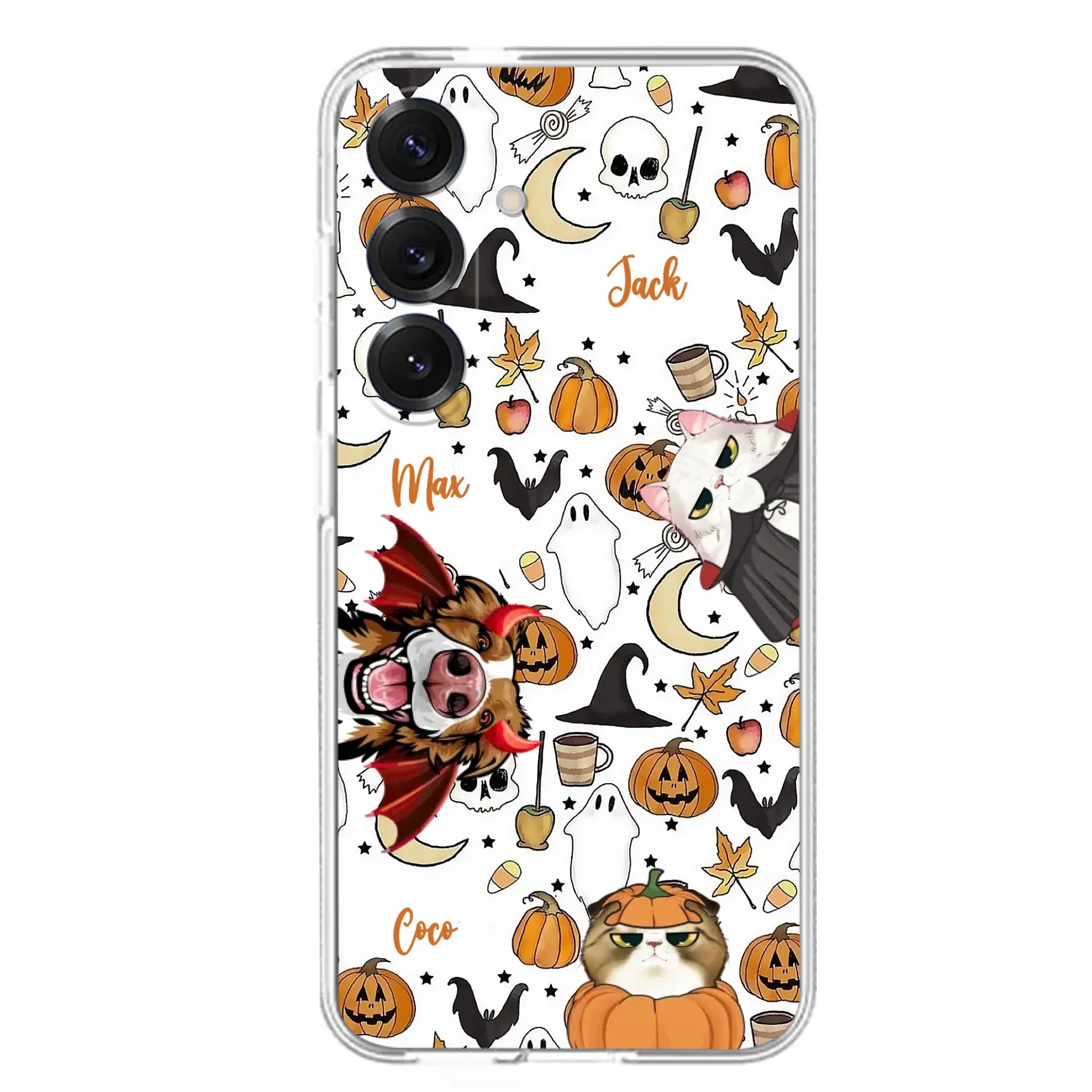Custom Personalized Halloween Pet Phone Case - Upto 3 Pets - Gift Idea For Dog/Cat Owners - Case for iPhone/Samsung