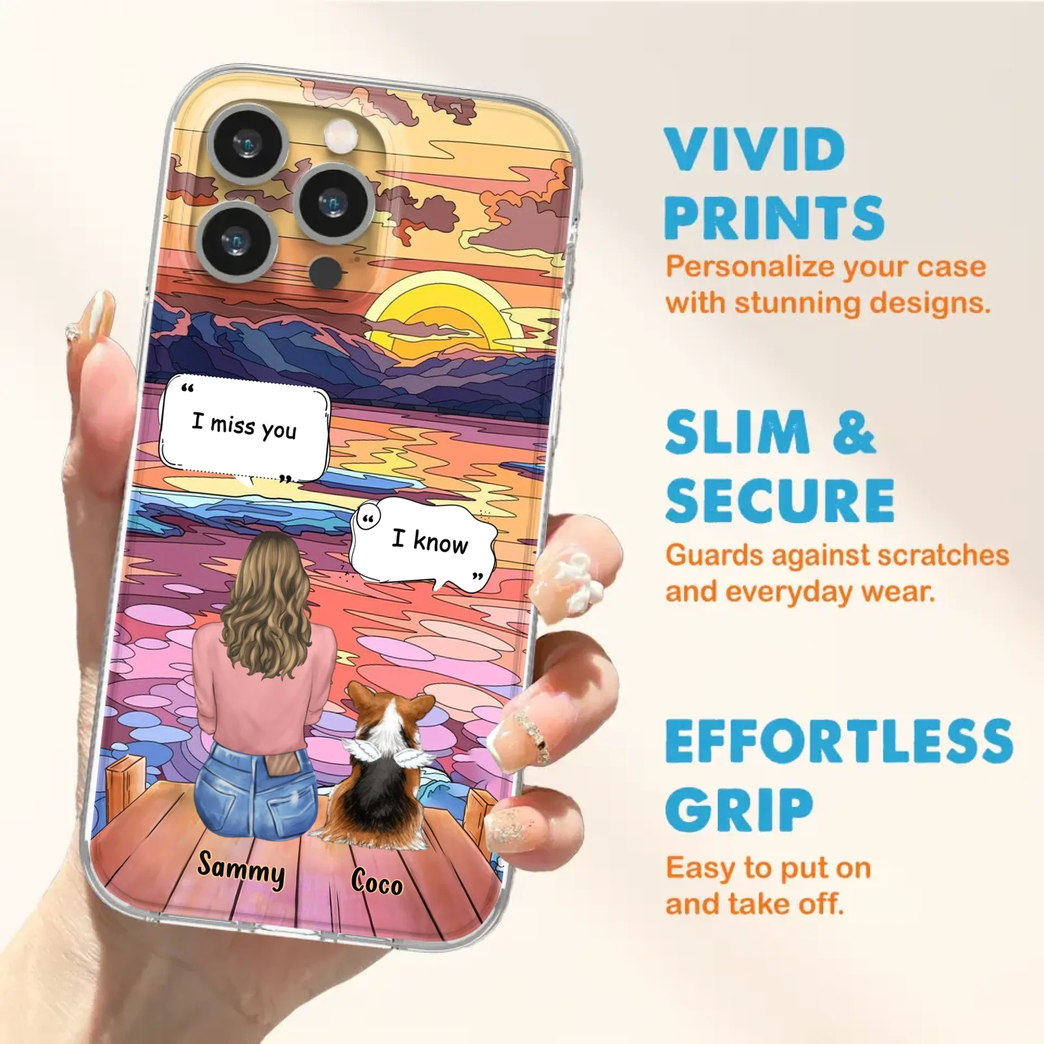 Custom Personalized Memorial Pet Phone Case - Upto 3 Pets - Memorial Gift Idea For Dog/Cat/Rabbits Owners - Case for iPhone/Samsung  - I Miss You