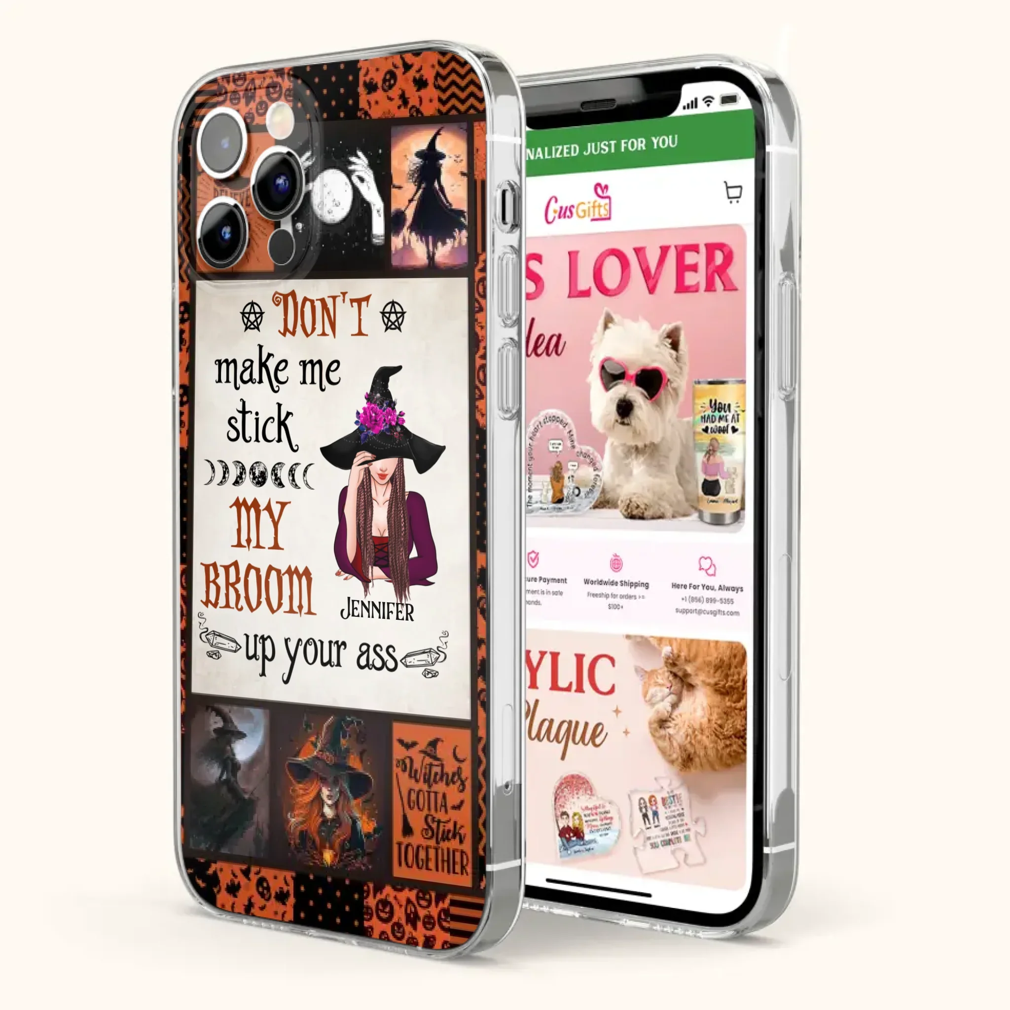 Personalized Witch Phone Case - Halloween Gift Idea For Witch Lovers - Don't Make Me Stick My Broom Up Your Ass - Case For iPhone/Samsung