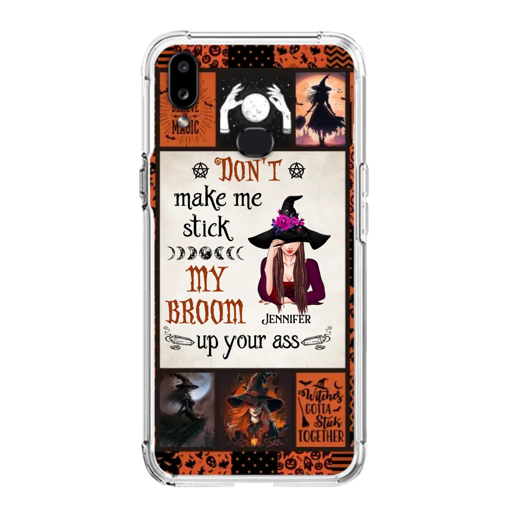 Personalized Witch Phone Case - Halloween Gift Idea For Witch Lovers - Don't Make Me Stick My Broom Up Your Ass - Case For iPhone/Samsung