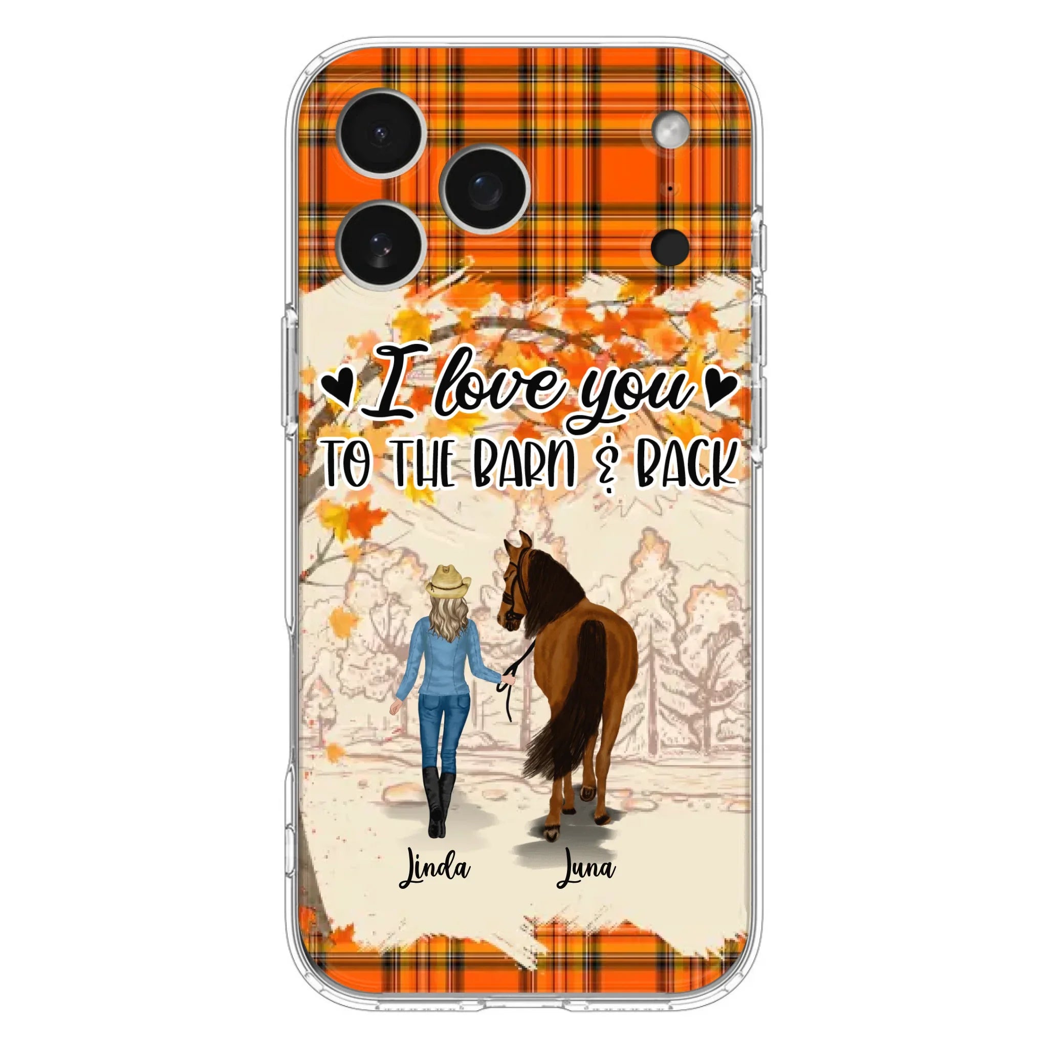 Personalized Horse Girl Phone Case - Gift Idea For Horse Lovers - Up To 6 Horses - I Love You To The Barn & Back - Cases For iPhone/Samsung