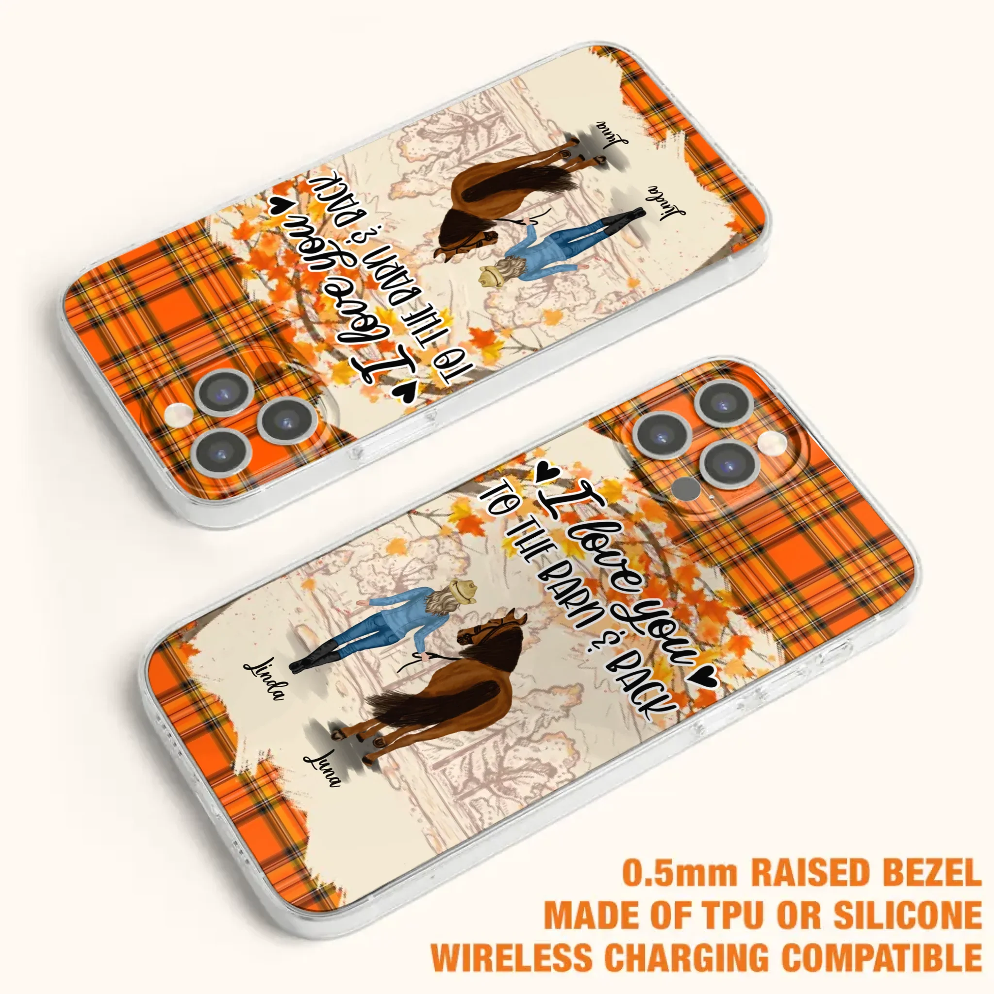 Personalized Horse Girl Phone Case - Gift Idea For Horse Lovers - Up To 6 Horses - I Love You To The Barn & Back - Cases For iPhone/Samsung
