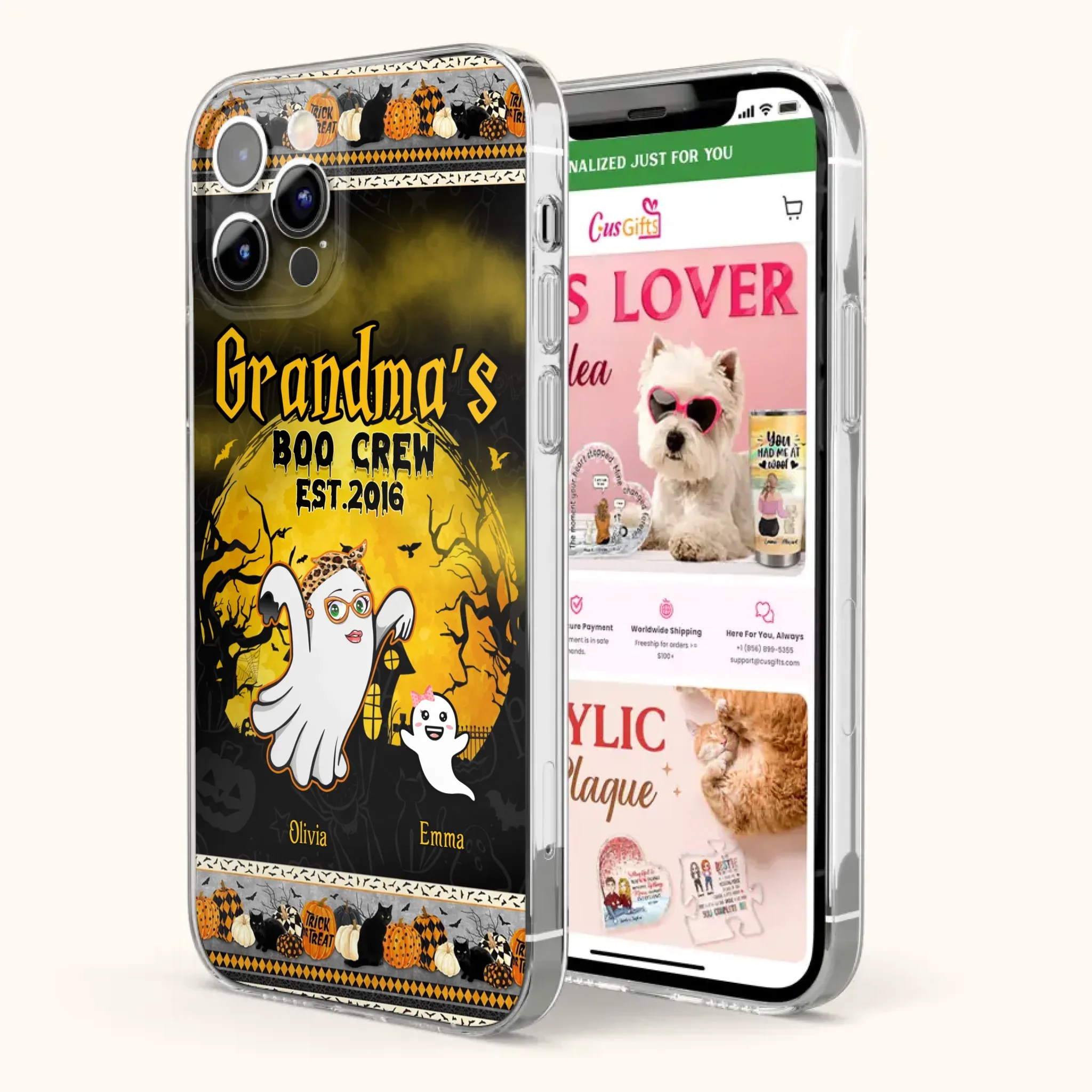 Custom Personalized Grandma Phone Case - Halloween Gift For Grandma - Upto 7 Kids - Grandma's Boo Crew - Case For iPhone/ Samsung