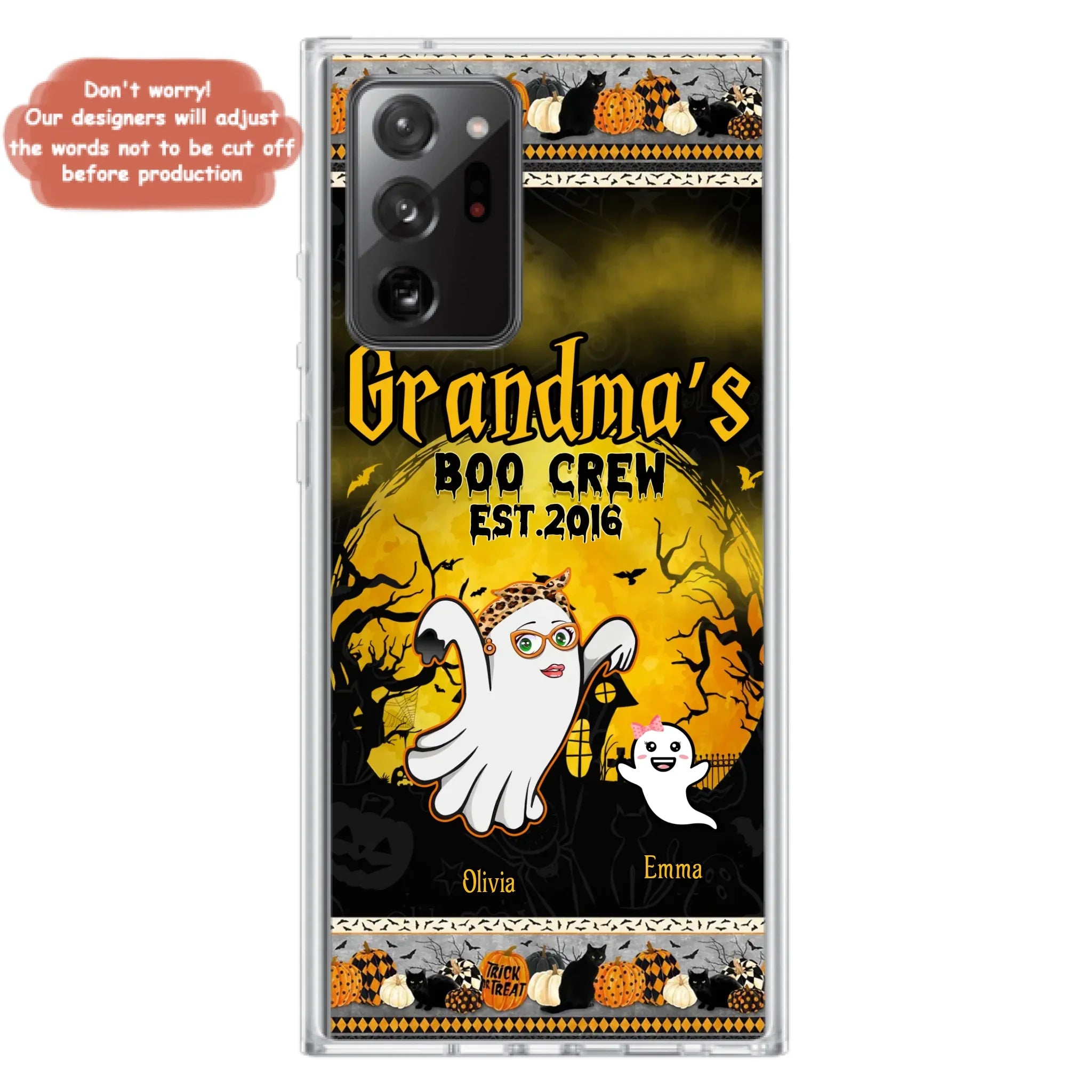 Custom Personalized Grandma Phone Case - Halloween Gift For Grandma - Upto 7 Kids - Grandma's Boo Crew - Case For iPhone/ Samsung