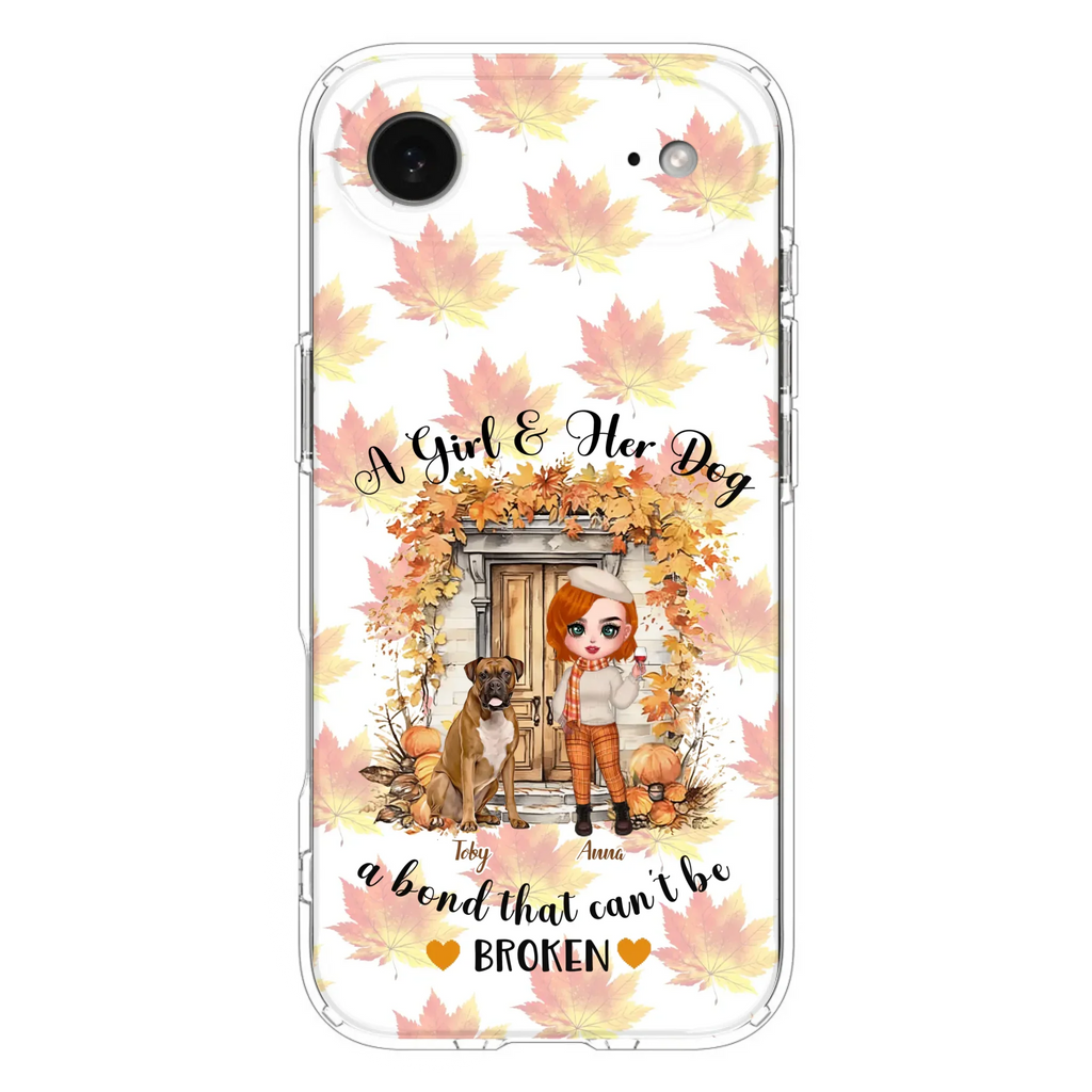 Custom Personalized Fall And Dogs Phone Case - Gift Idea for Dog Lovers - Upto 6 Dogs - A Girl & Her Dogs A Bond That Can't Be Broken - Case For iPhone And Samsung