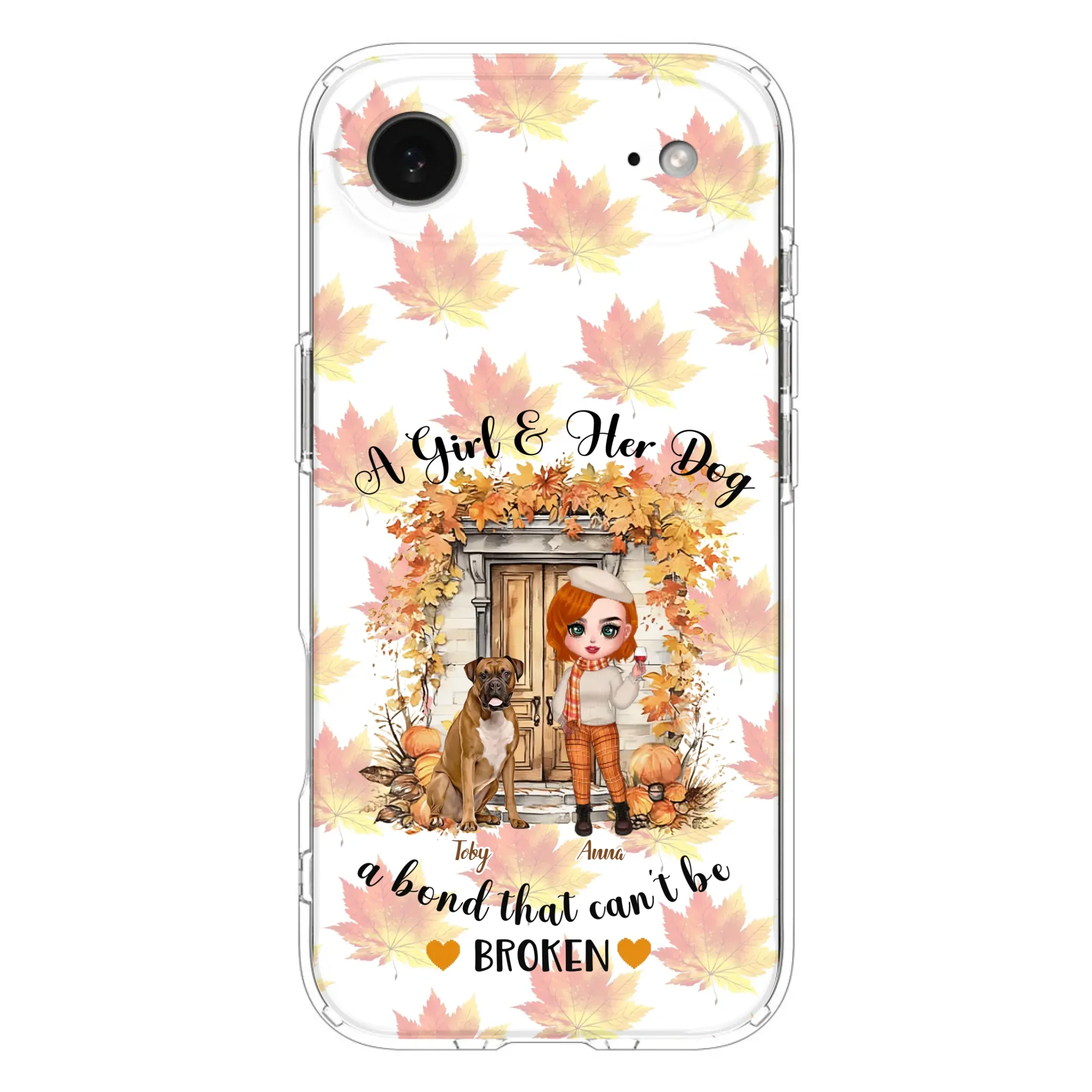 Custom Personalized Fall And Dogs Phone Case - Gift Idea for Dog Lovers - Upto 6 Dogs - A Girl & Her Dogs A Bond That Can't Be Broken - Case For iPhone And Samsung