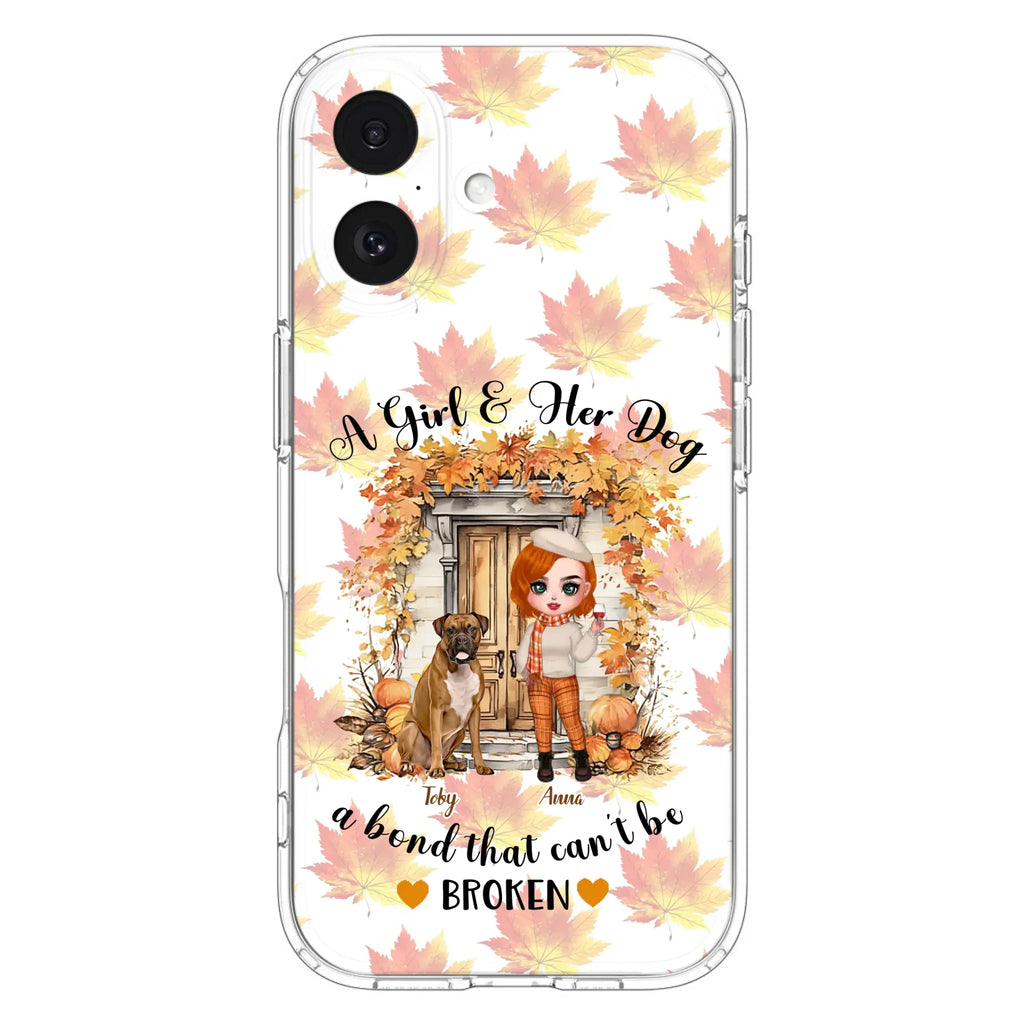 Custom Personalized Fall And Dogs Phone Case - Gift Idea for Dog Lovers - Upto 6 Dogs - A Girl & Her Dogs A Bond That Can't Be Broken - Case For iPhone And Samsung