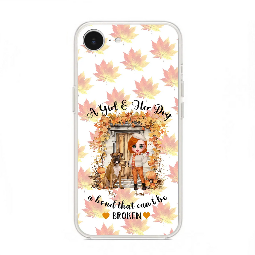 Custom Personalized Fall And Dogs Phone Case - Gift Idea for Dog Lovers - Upto 6 Dogs - A Girl & Her Dogs A Bond That Can't Be Broken - Case For iPhone And Samsung