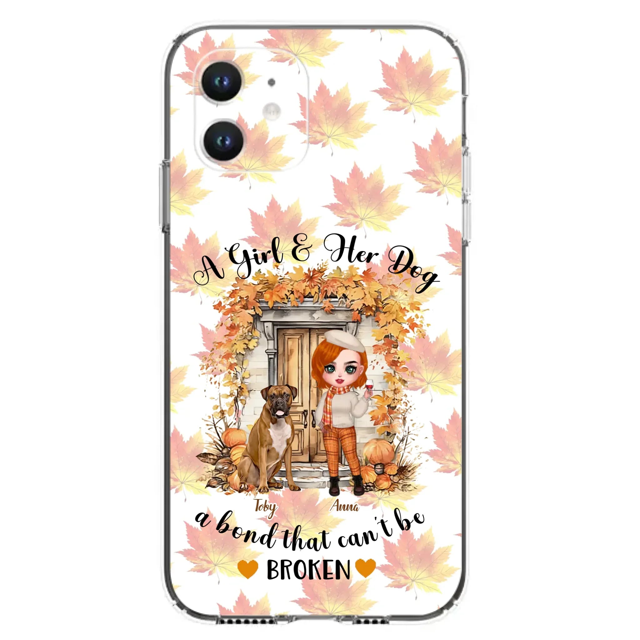 Custom Personalized Fall And Dogs Phone Case - Gift Idea for Dog Lovers - Upto 6 Dogs - A Girl & Her Dogs A Bond That Can't Be Broken - Case For iPhone And Samsung