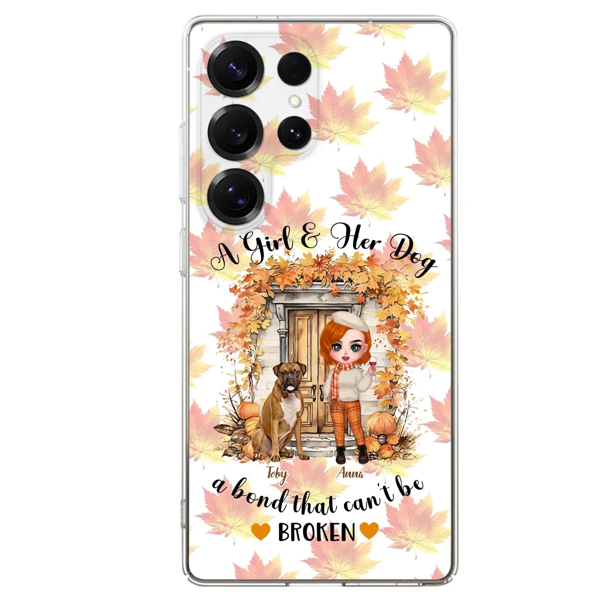 Custom Personalized Fall And Dogs Phone Case - Gift Idea for Dog Lovers - Upto 6 Dogs - A Girl & Her Dogs A Bond That Can't Be Broken - Case For iPhone And Samsung