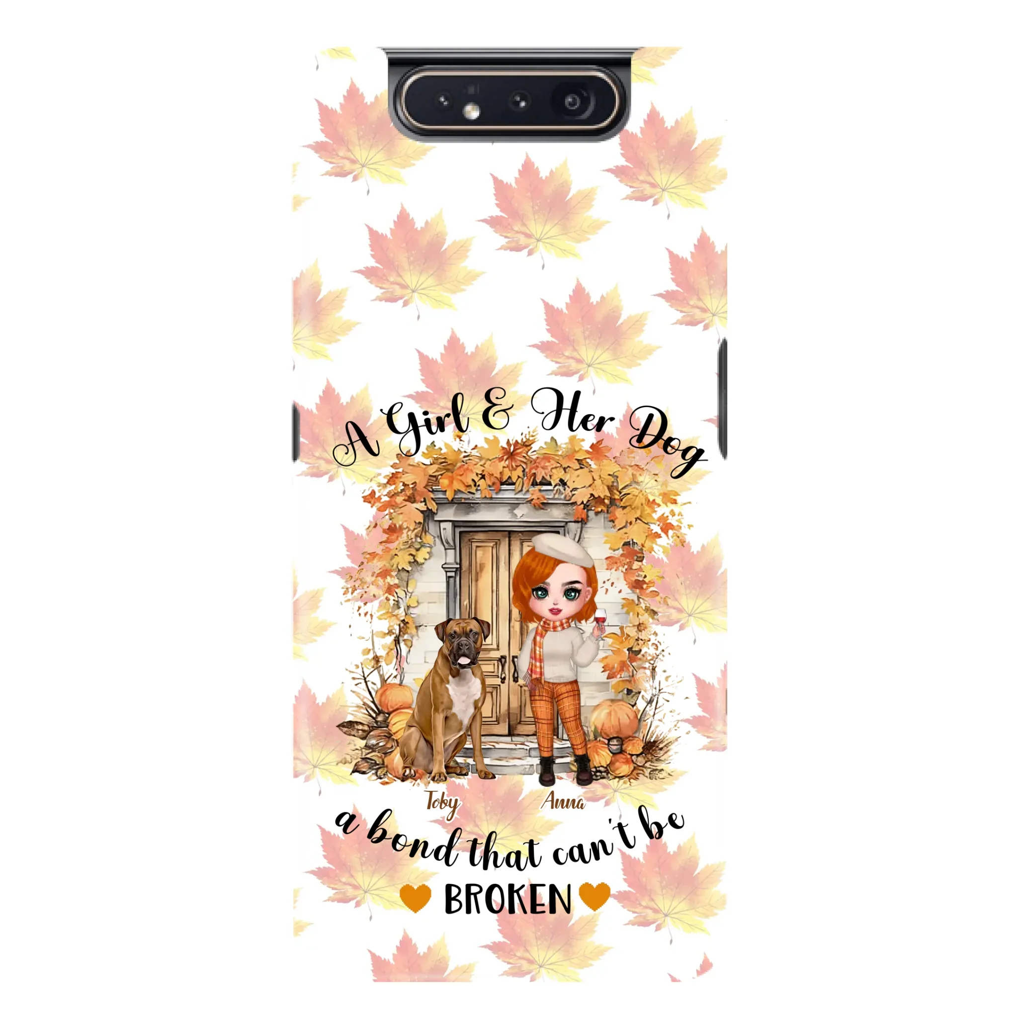 Custom Personalized Fall And Dogs Phone Case - Gift Idea for Dog Lovers - Upto 6 Dogs - A Girl & Her Dogs A Bond That Can't Be Broken - Case For iPhone And Samsung