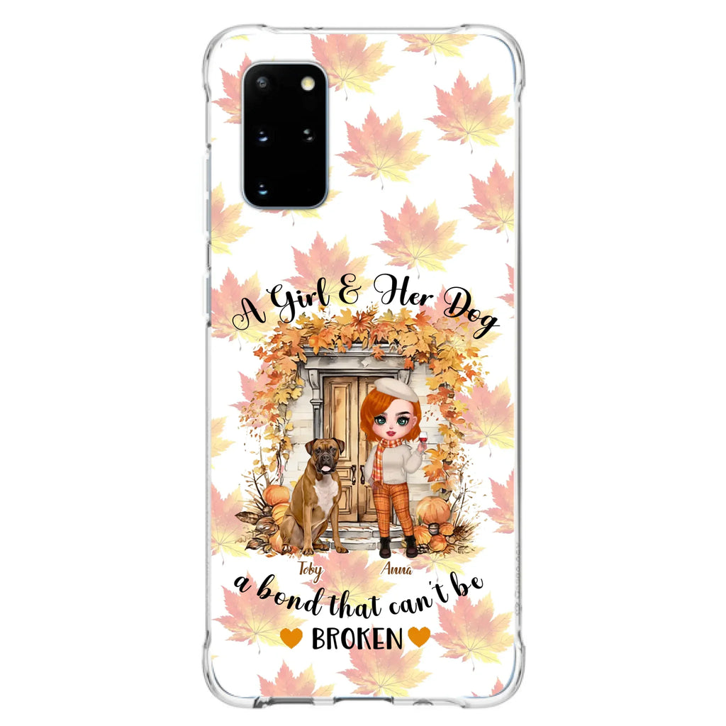 Custom Personalized Fall And Dogs Phone Case - Gift Idea for Dog Lovers - Upto 6 Dogs - A Girl & Her Dogs A Bond That Can't Be Broken - Case For iPhone And Samsung
