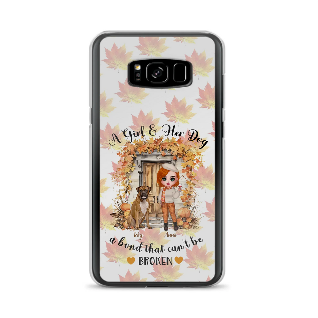 Custom Personalized Fall And Dogs Phone Case - Gift Idea for Dog Lovers - Upto 6 Dogs - A Girl & Her Dogs A Bond That Can't Be Broken - Case For iPhone And Samsung