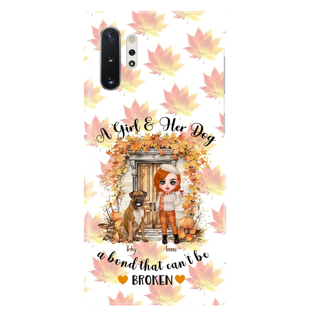 Custom Personalized Fall And Dogs Phone Case - Gift Idea for Dog Lovers - Upto 6 Dogs - A Girl & Her Dogs A Bond That Can't Be Broken - Case For iPhone And Samsung