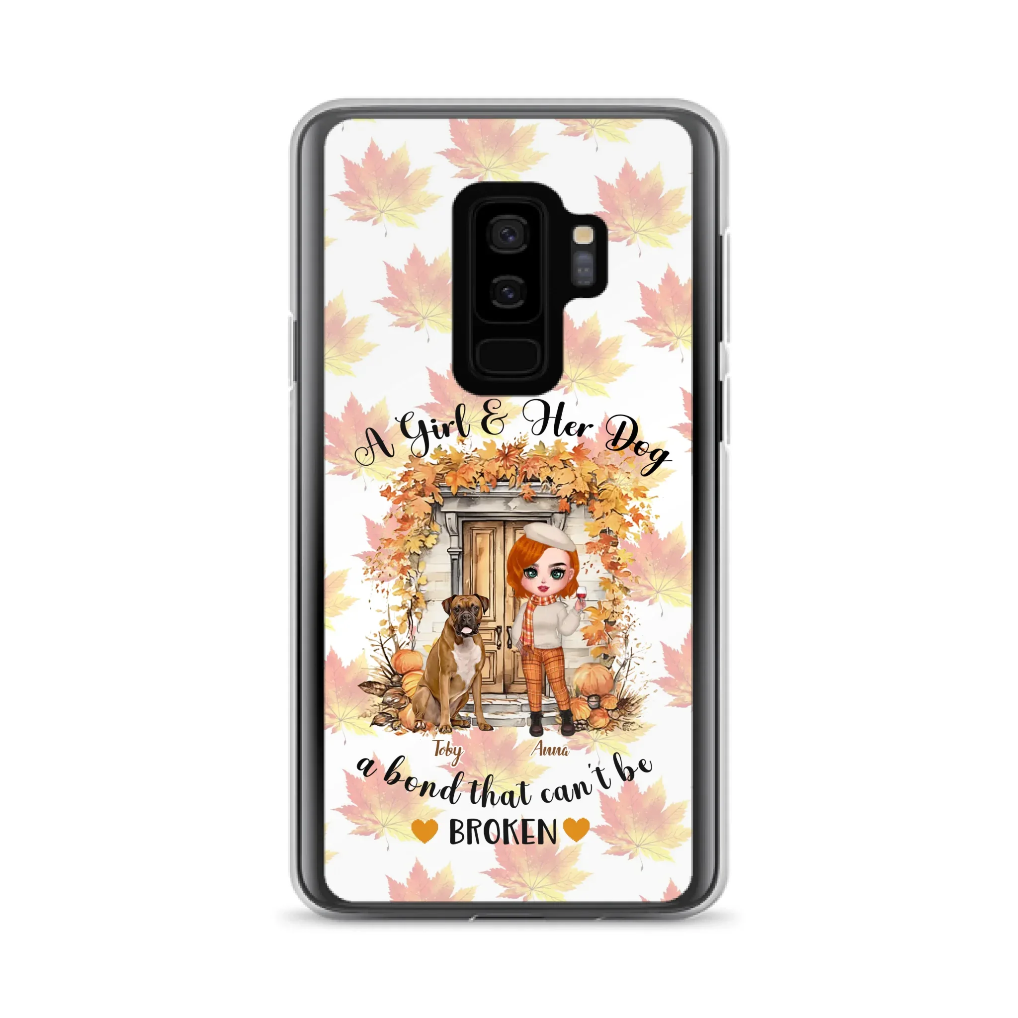 Custom Personalized Fall And Dogs Phone Case - Gift Idea for Dog Lovers - Upto 6 Dogs - A Girl & Her Dogs A Bond That Can't Be Broken - Case For iPhone And Samsung