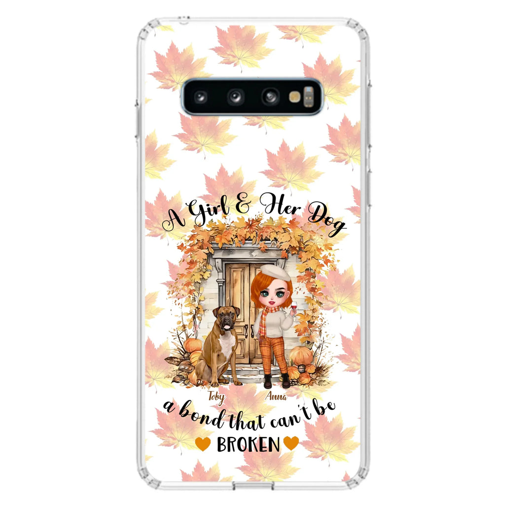 Custom Personalized Fall And Dogs Phone Case - Gift Idea for Dog Lovers - Upto 6 Dogs - A Girl & Her Dogs A Bond That Can't Be Broken - Case For iPhone And Samsung