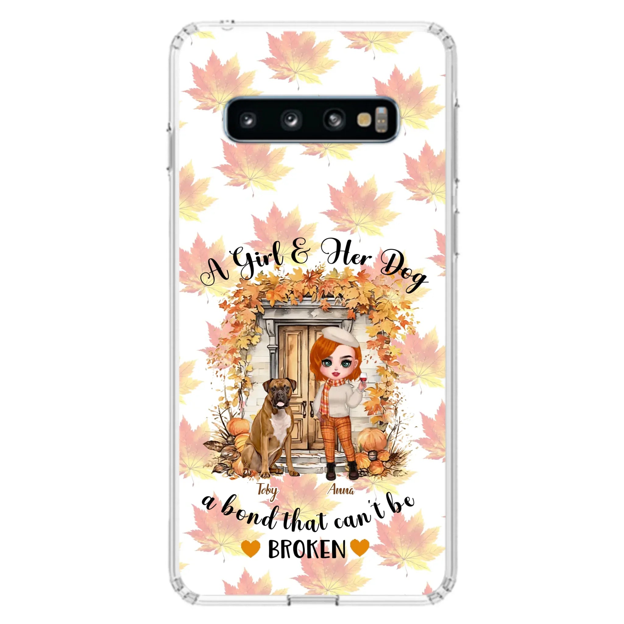 Custom Personalized Fall And Dogs Phone Case - Gift Idea for Dog Lovers - Upto 6 Dogs - A Girl & Her Dogs A Bond That Can't Be Broken - Case For iPhone And Samsung