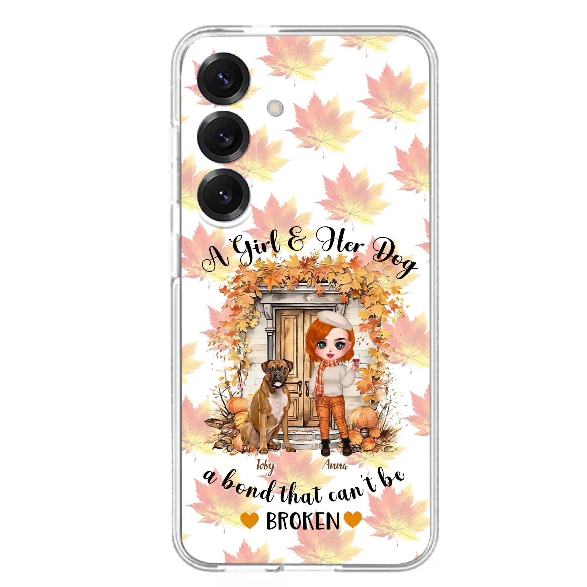 Custom Personalized Fall And Dogs Phone Case - Gift Idea for Dog Lovers - Upto 6 Dogs - A Girl & Her Dogs A Bond That Can't Be Broken - Case For iPhone And Samsung