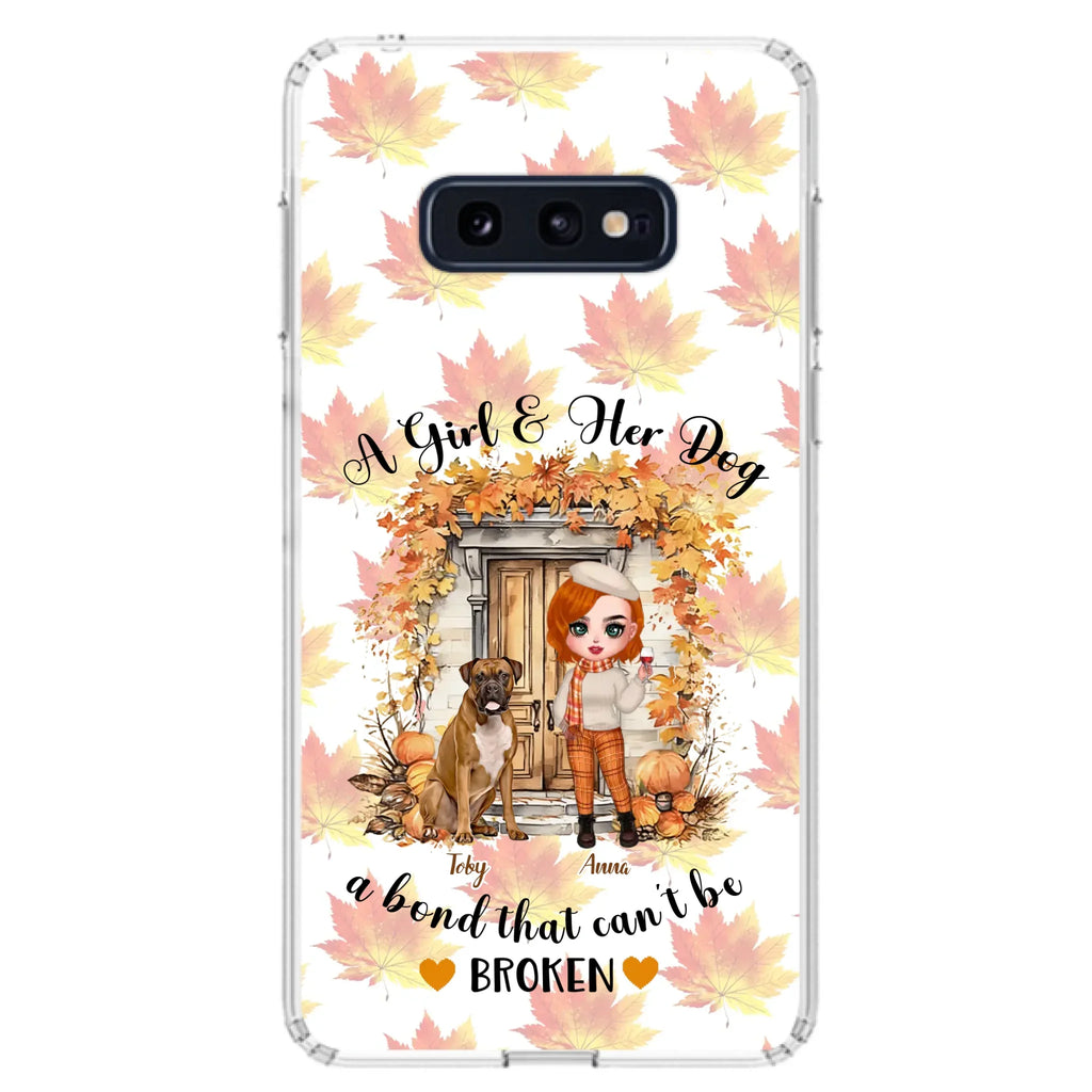 Custom Personalized Fall And Dogs Phone Case - Gift Idea for Dog Lovers - Upto 6 Dogs - A Girl & Her Dogs A Bond That Can't Be Broken - Case For iPhone And Samsung