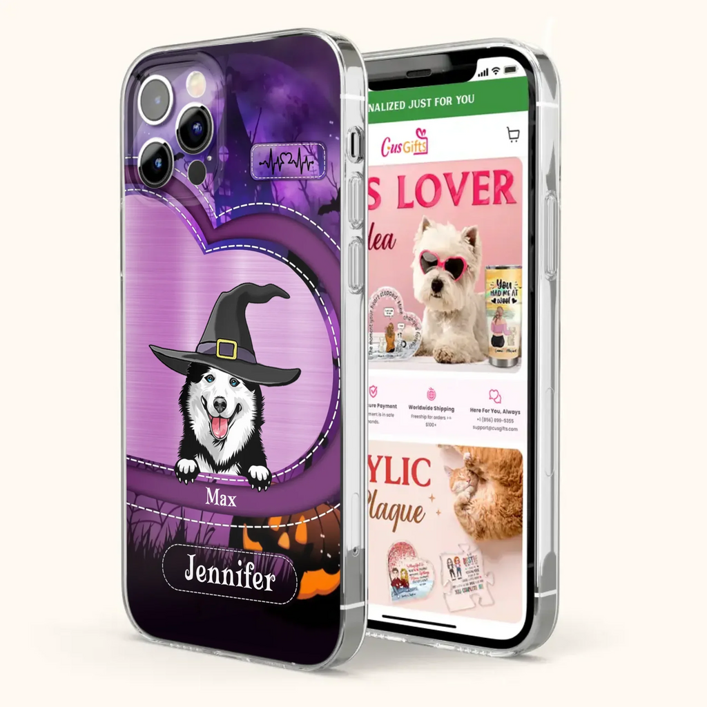 Custom Personalized Dog Halloween Phone Case - Gift Idea For Dog Lover/ Halloween - Upto 3 Dogs -  Case For iPhone/Samsung
