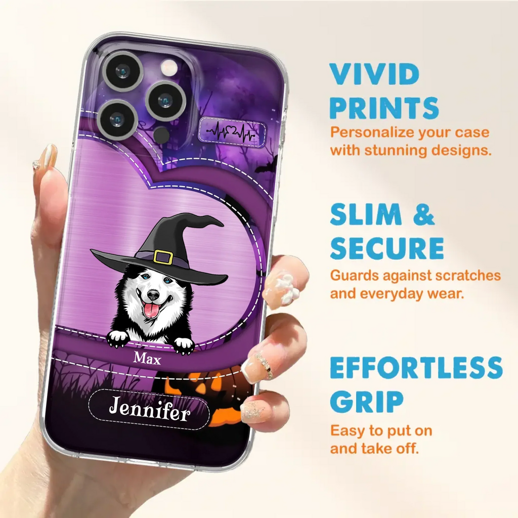 Custom Personalized Dog Halloween Phone Case - Gift Idea For Dog Lover/ Halloween - Upto 3 Dogs -  Case For iPhone/Samsung