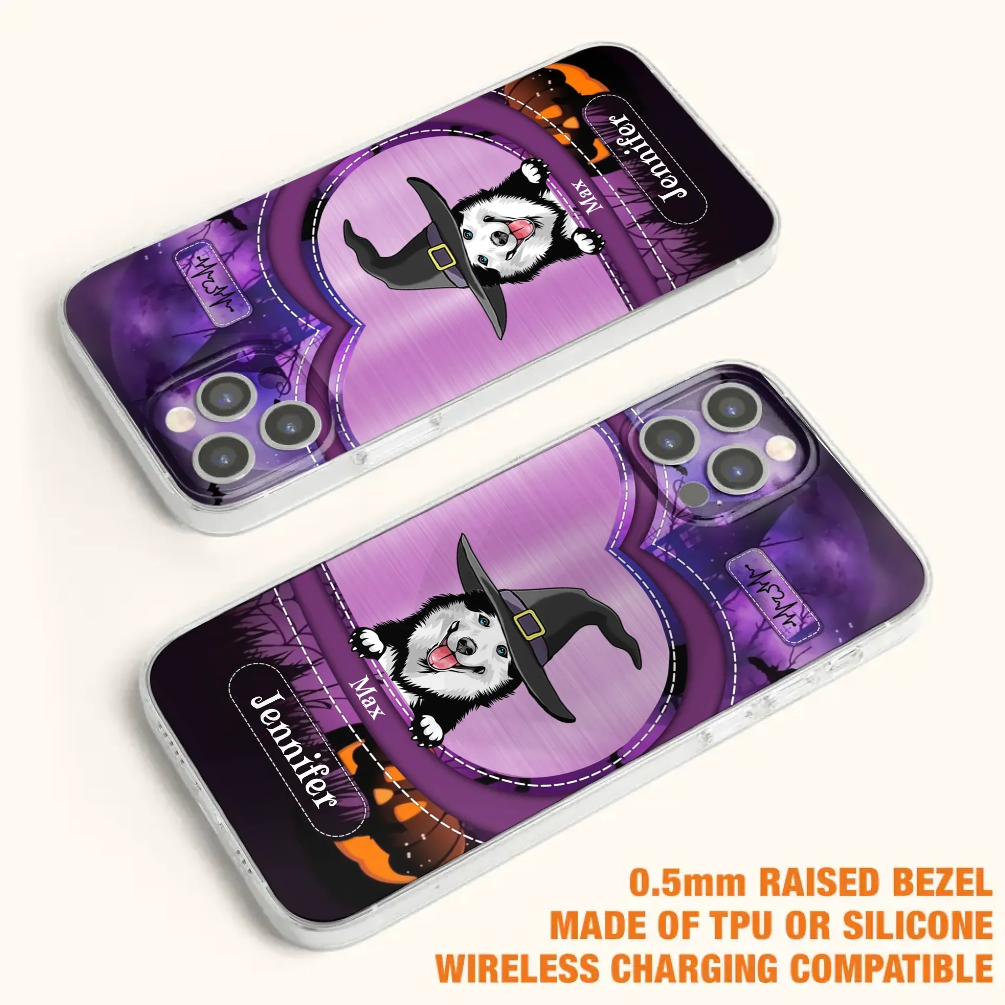 Custom Personalized Dog Halloween Phone Case - Gift Idea For Dog Lover/ Halloween - Upto 3 Dogs -  Case For iPhone/Samsung
