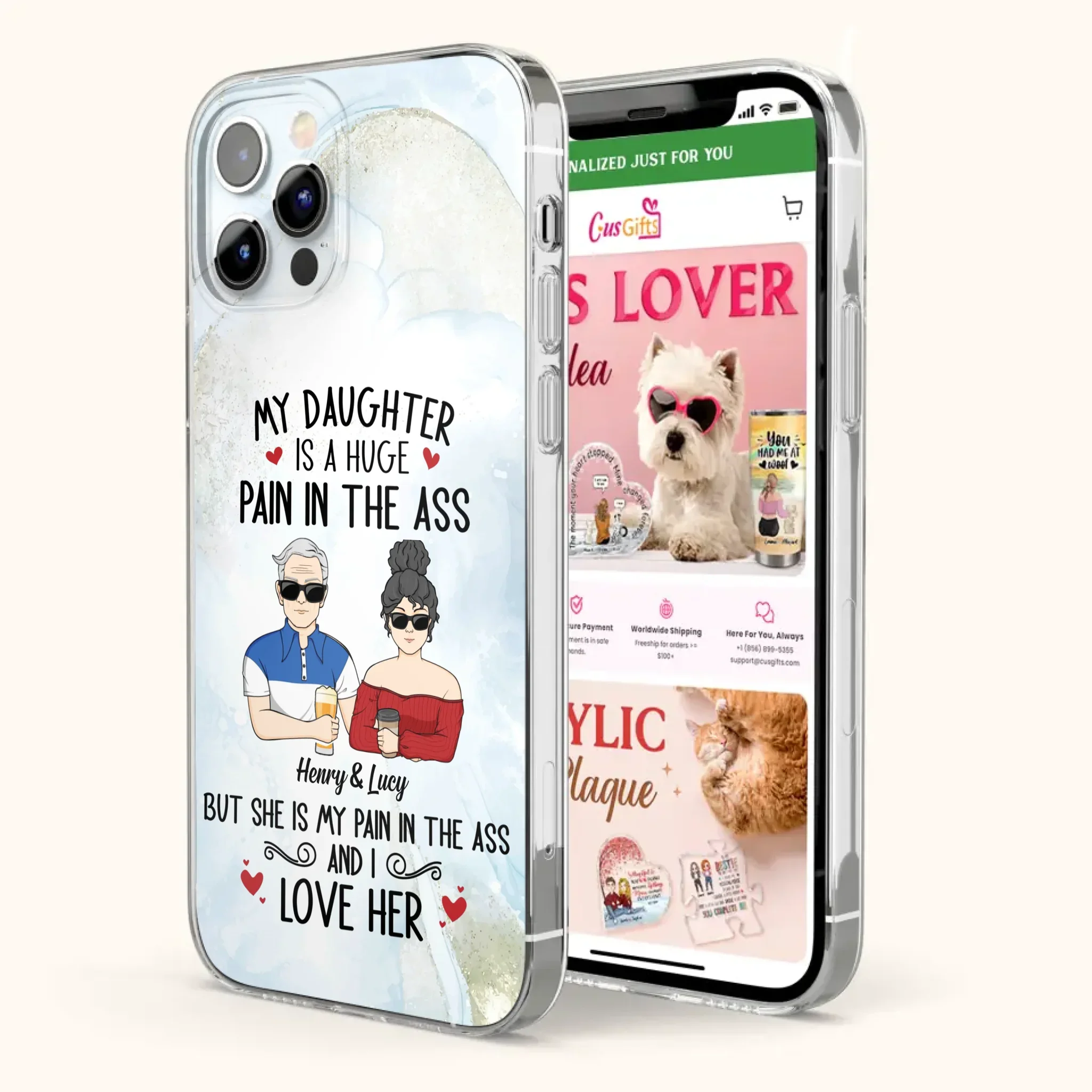 Custom Personalized Dad And Daughter Phone Case - Gift Idea For Dad/ Father's Day/Birthday - My Daughter Is A Huge Pain In The Ass - Case For iPhone And Samsung