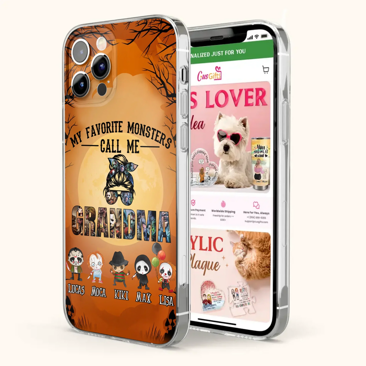 Personalized Halloween Phone Case - Halloween Gift Idea for Halloween - Upto 5 Characters - My Favorite Monsters Call Me Grandma - Case For iPhone/Samsung