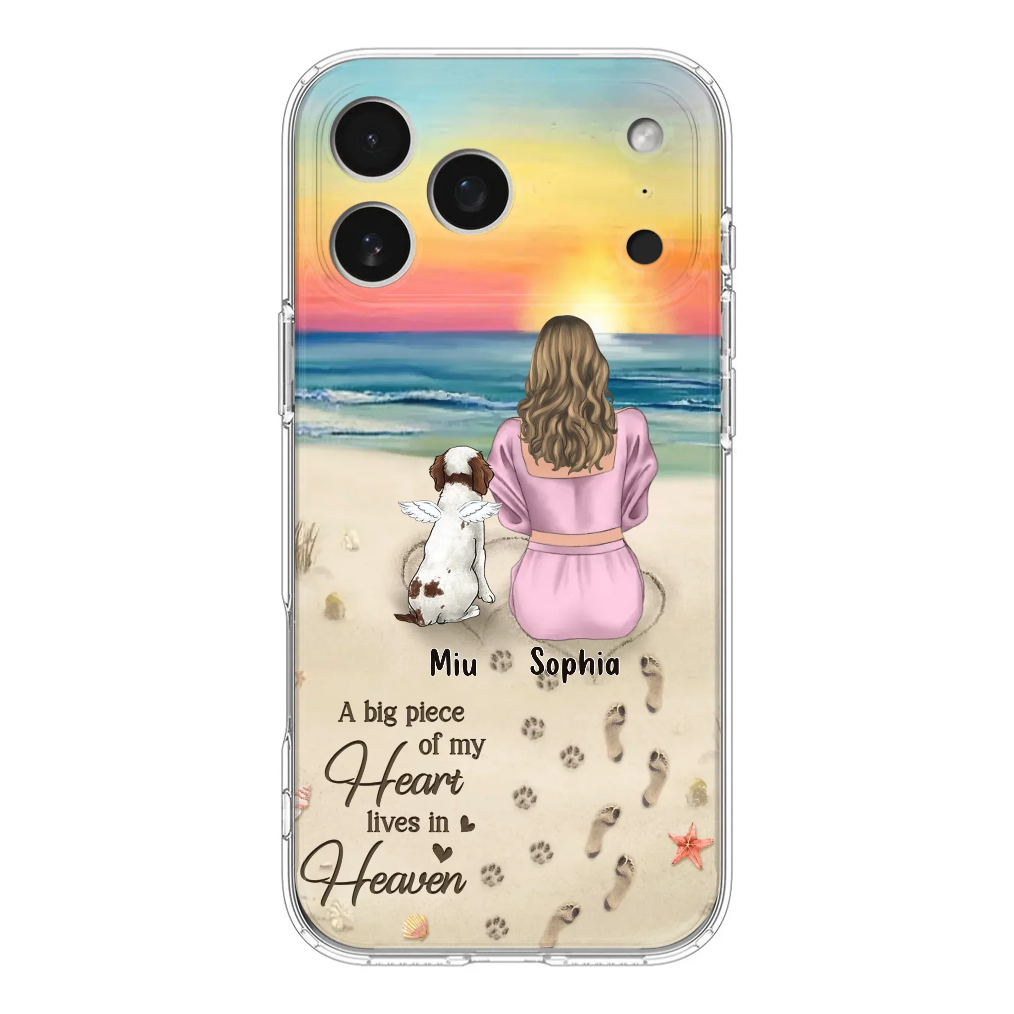 Custom Personalized Memorial Dog Mom Phone Case - Upto 3 Dogs - Memorial Gift Idea for Dog Owners - A Big Piece Of My Heart Lives In Heaven - Case for iPhone/Samsung