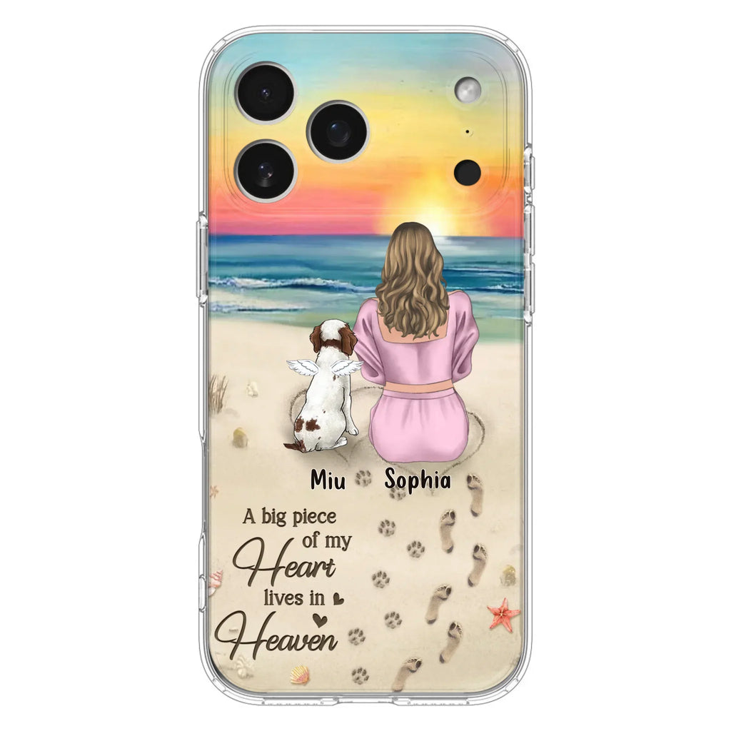 Custom Personalized Memorial Dog Mom Phone Case - Upto 3 Dogs - Memorial Gift Idea for Dog Owners - A Big Piece Of My Heart Lives In Heaven - Case for iPhone/Samsung