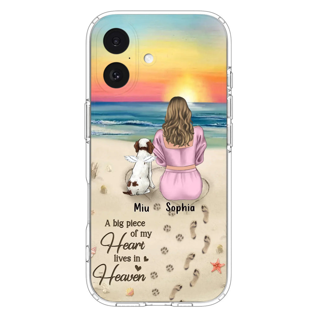 Custom Personalized Memorial Dog Mom Phone Case - Upto 3 Dogs - Memorial Gift Idea for Dog Owners - A Big Piece Of My Heart Lives In Heaven - Case for iPhone/Samsung