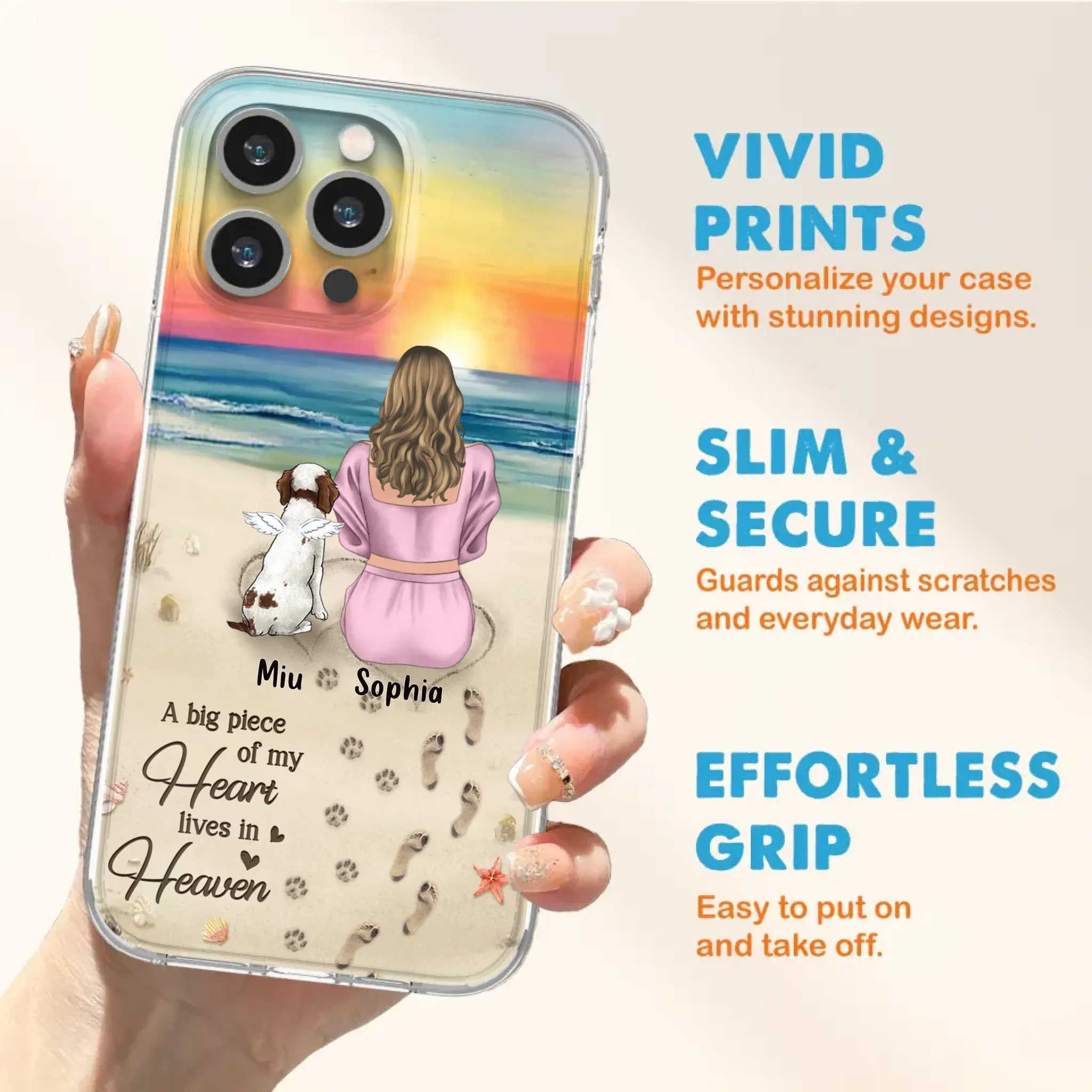 Custom Personalized Memorial Dog Mom Phone Case - Upto 3 Dogs - Memorial Gift Idea for Dog Owners - A Big Piece Of My Heart Lives In Heaven - Case for iPhone/Samsung