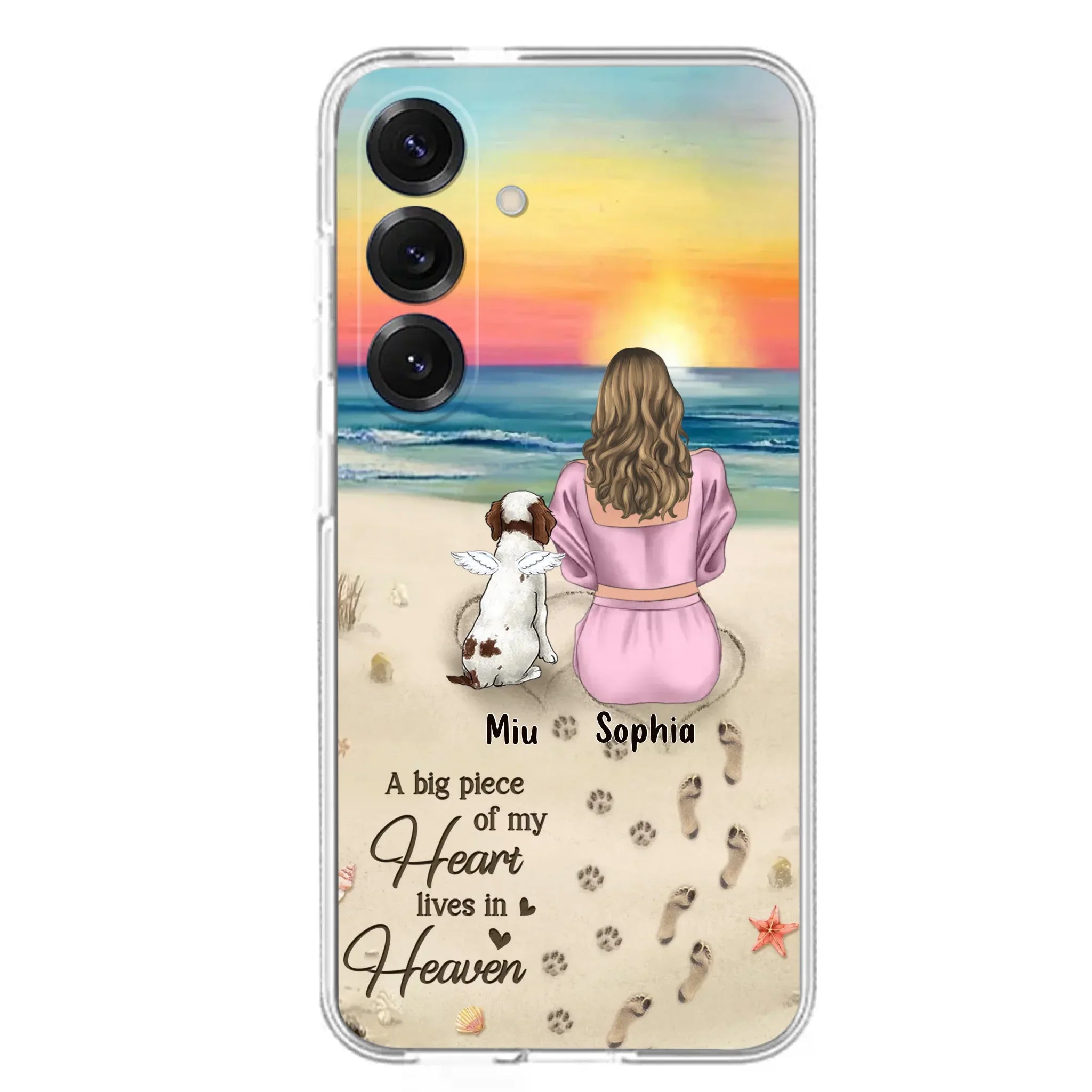 Custom Personalized Memorial Dog Mom Phone Case - Upto 3 Dogs - Memorial Gift Idea for Dog Owners - A Big Piece Of My Heart Lives In Heaven - Case for iPhone/Samsung