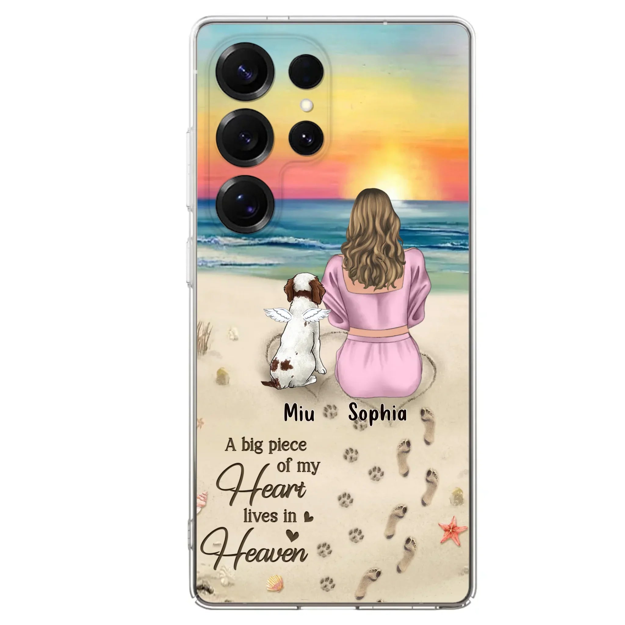 Custom Personalized Memorial Dog Mom Phone Case - Upto 3 Dogs - Memorial Gift Idea for Dog Owners - A Big Piece Of My Heart Lives In Heaven - Case for iPhone/Samsung