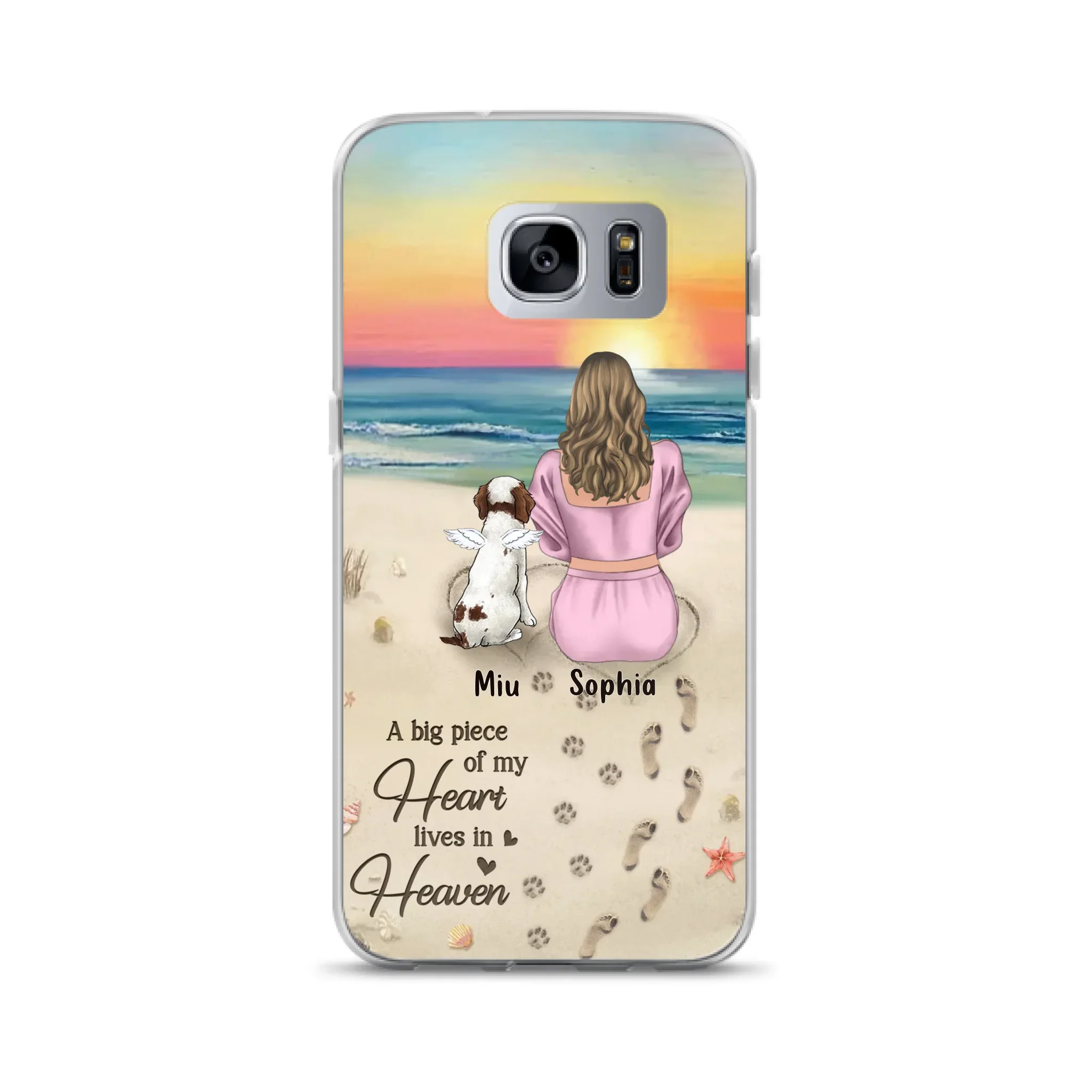 Custom Personalized Memorial Dog Mom Phone Case - Upto 3 Dogs - Memorial Gift Idea for Dog Owners - A Big Piece Of My Heart Lives In Heaven - Case for iPhone/Samsung
