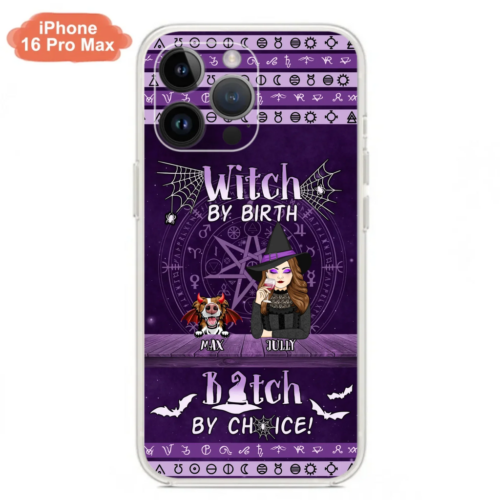 Custom Personalized Witch Phone Case - Halloween Gift Idea for Witch Lovers/Pet Lovers - Upto 3 Dogs/Cats - Witch By Birth - Case For iPhone/Samsung