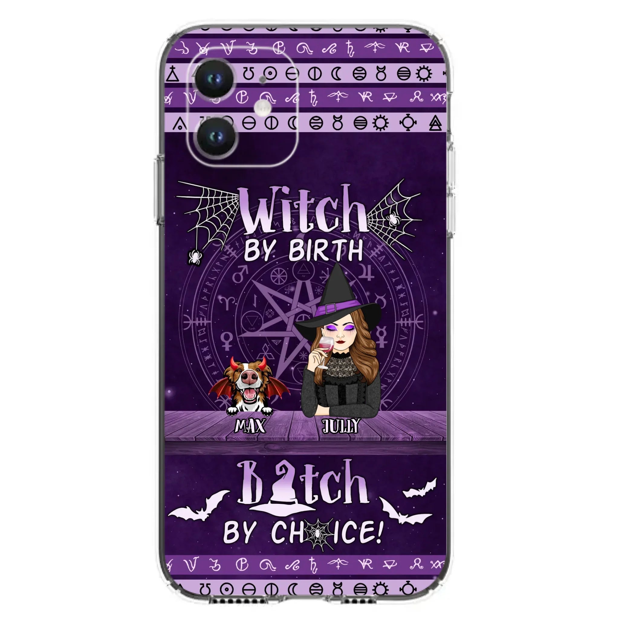 Custom Personalized Witch Phone Case - Halloween Gift Idea for Witch Lovers/Pet Lovers - Upto 3 Dogs/Cats - Witch By Birth - Case For iPhone/Samsung