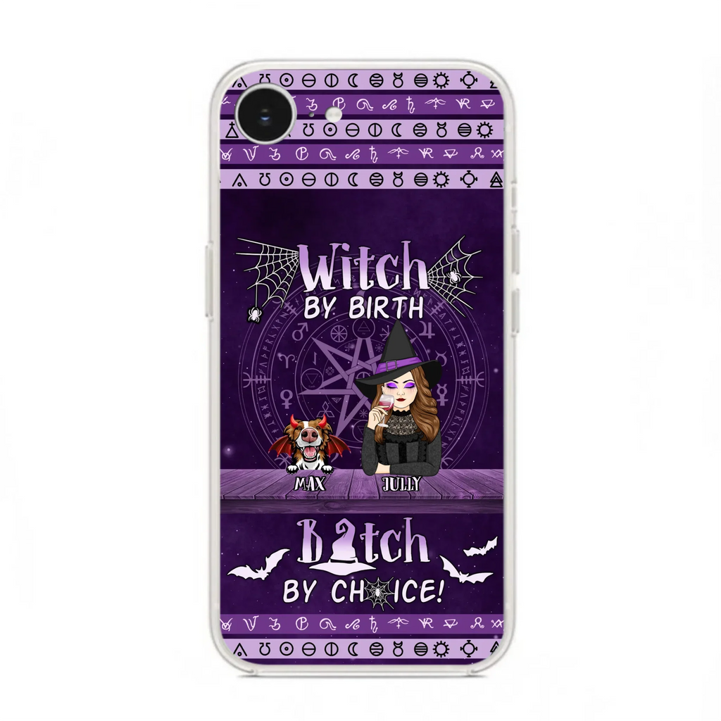 Custom Personalized Witch Phone Case - Halloween Gift Idea for Witch Lovers/Pet Lovers - Upto 3 Dogs/Cats - Witch By Birth - Case For iPhone/Samsung