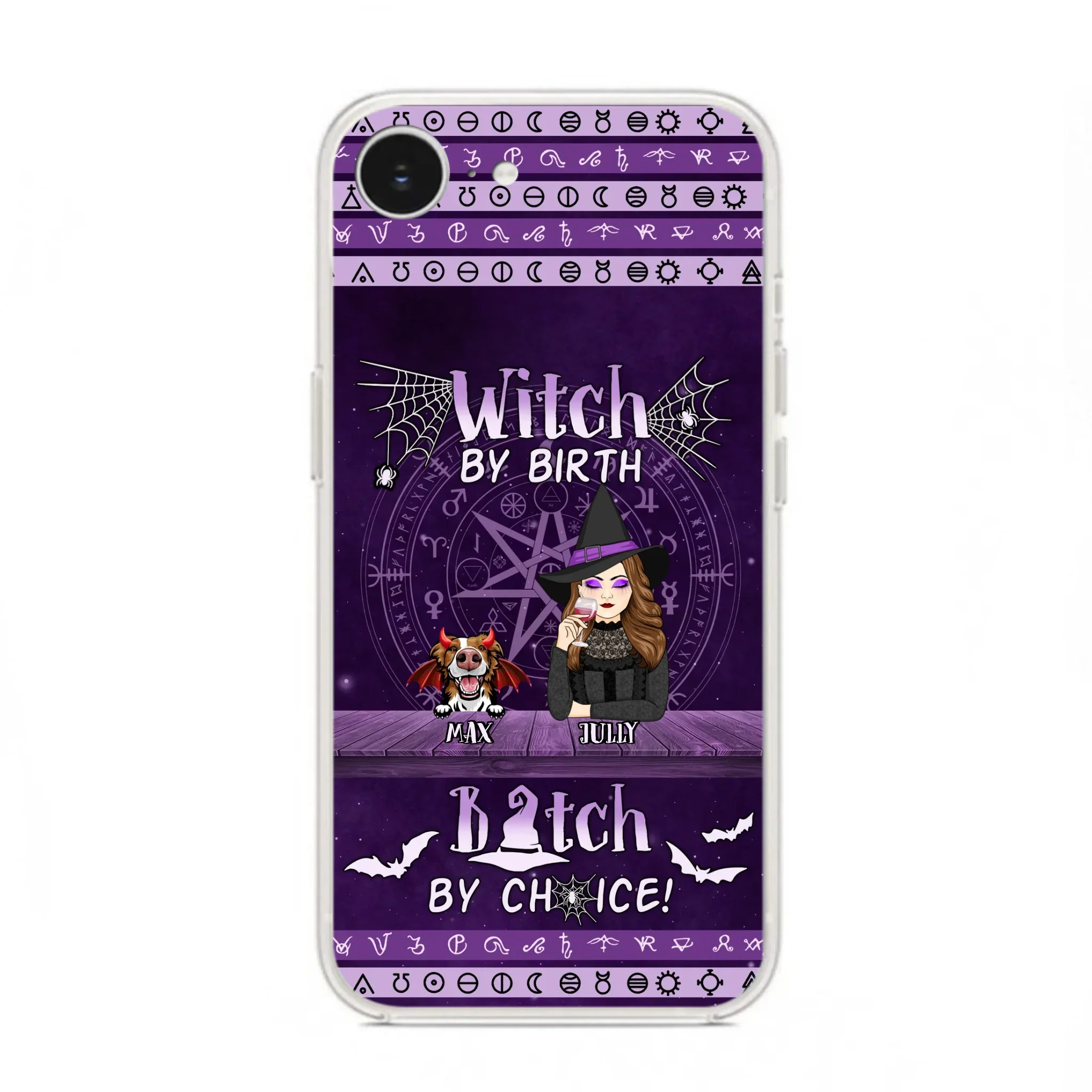 Custom Personalized Witch Phone Case - Halloween Gift Idea for Witch Lovers/Pet Lovers - Upto 3 Dogs/Cats - Witch By Birth - Case For iPhone/Samsung