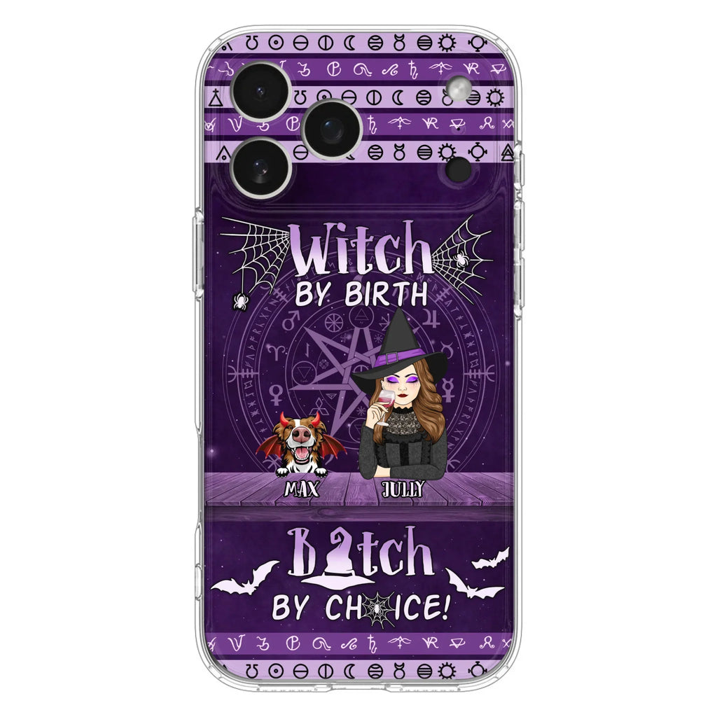 Custom Personalized Witch Phone Case - Halloween Gift Idea for Witch Lovers/Pet Lovers - Upto 3 Dogs/Cats - Witch By Birth - Case For iPhone/Samsung